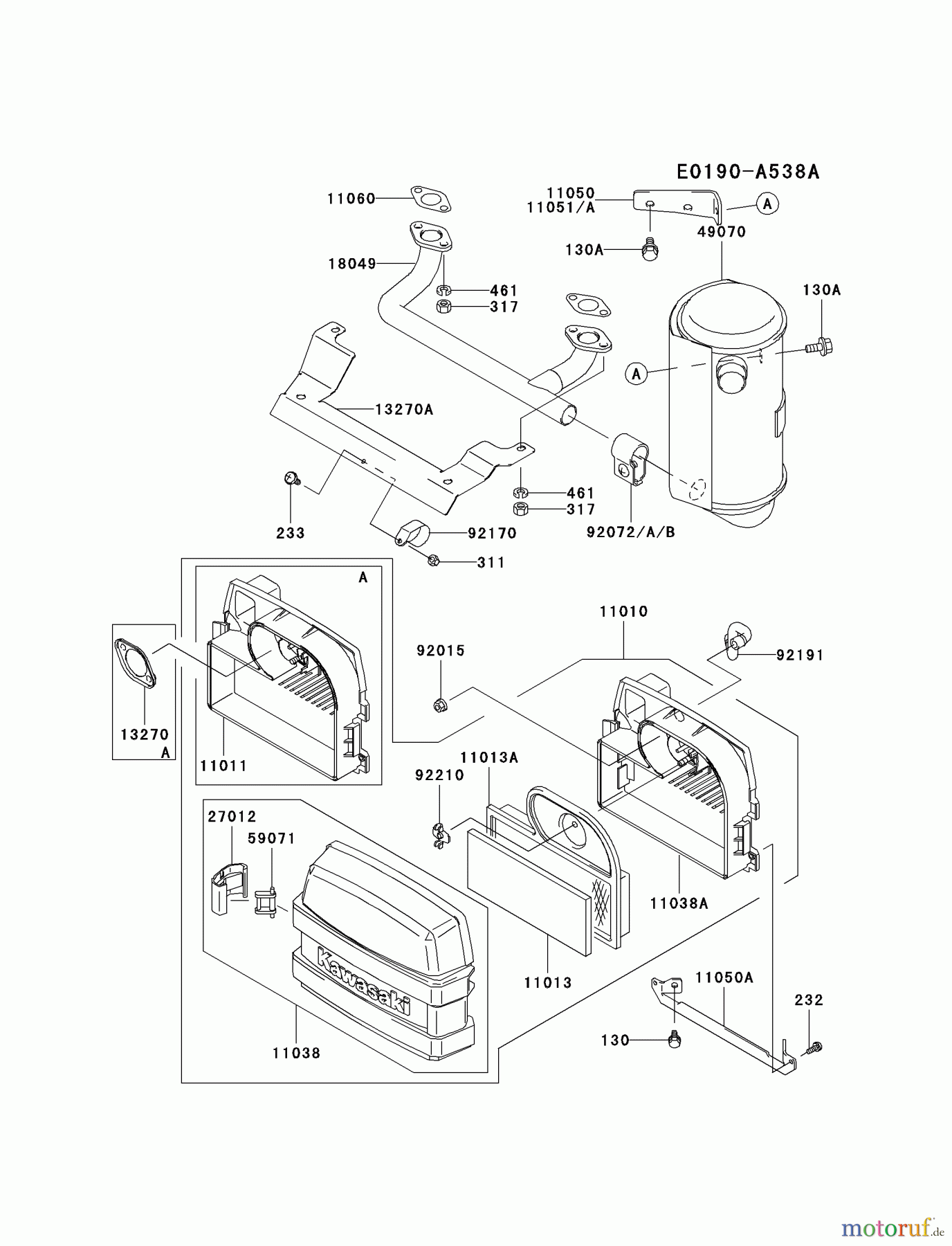 Kawasaki Motoren Motoren Vertikal FA210V - AS02 bis FH641V - DS24 FH451V-BS04 - Kawasaki FH451V 4-Stroke Engine AIR-FILTER/MUFFLER