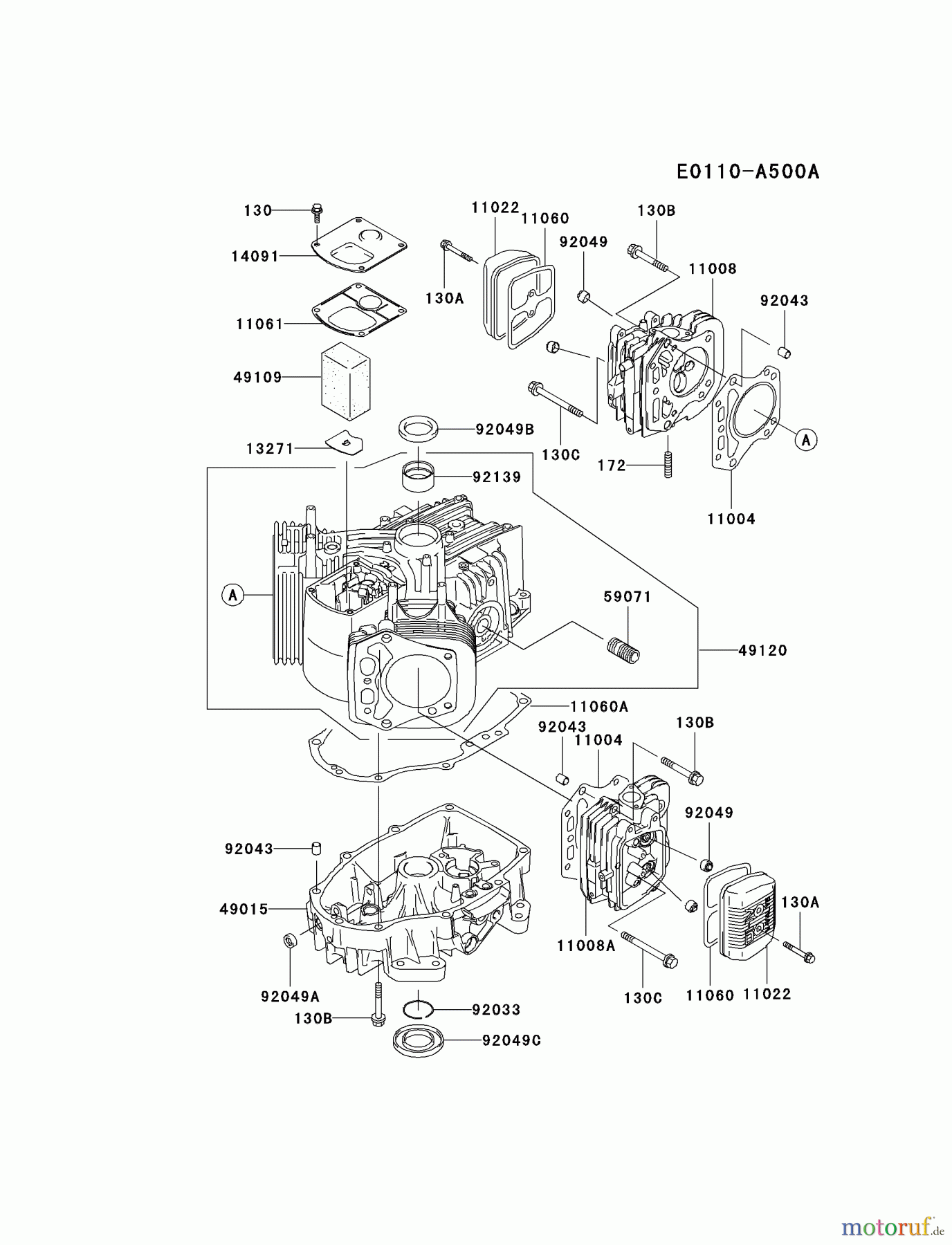 Kawasaki Motoren Motoren Vertikal FA210V - AS02 bis FH641V - DS24 FH451V-CS02 - Kawasaki FH451V 4-Stroke Engine CYLINDER/CRANKCASE