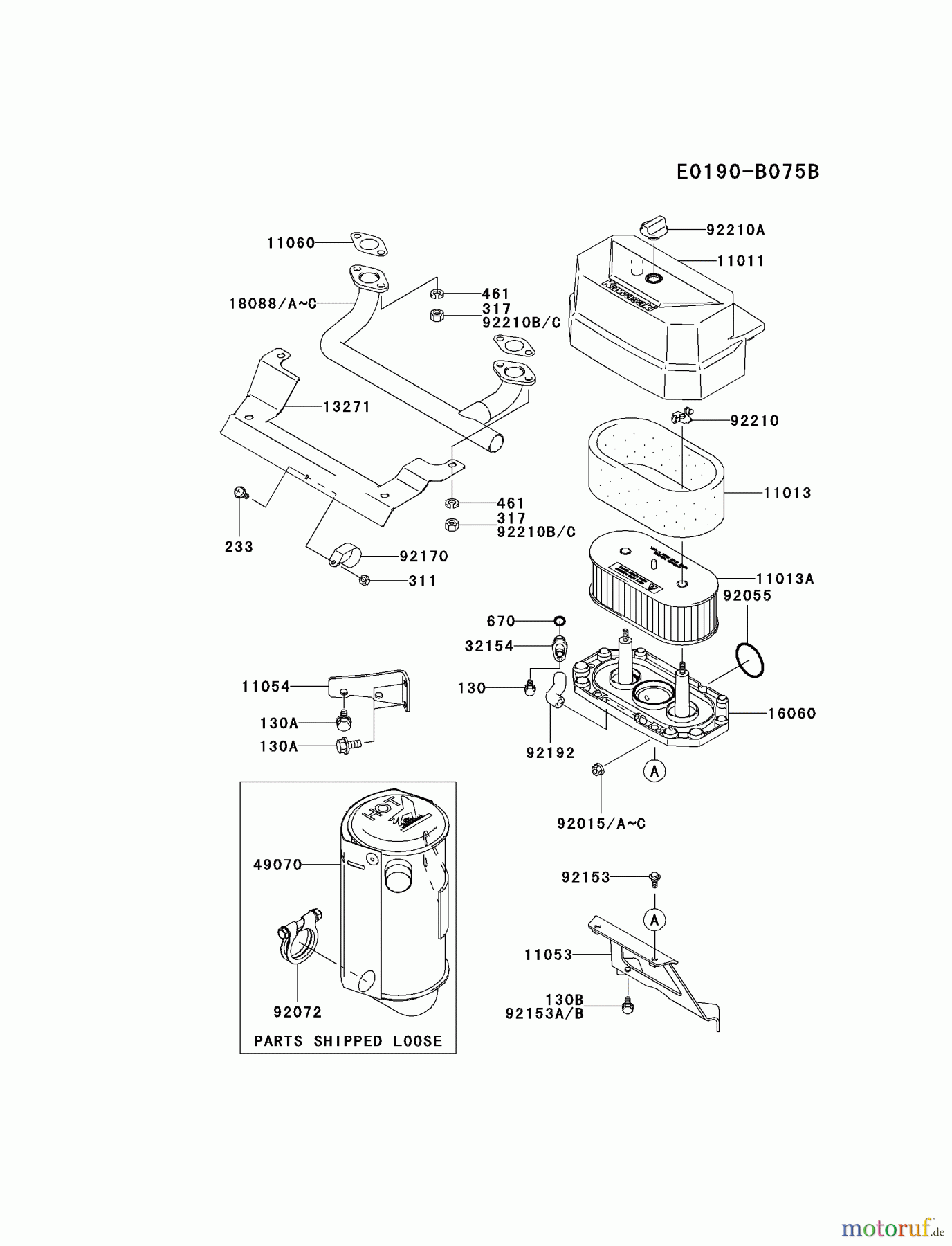 Kawasaki Motoren Motoren Vertikal FA210V - AS02 bis FH641V - DS24 FH480V-DS21 - Kawasaki FH480V 4-Stroke Engine AIR-FILTER/MUFFLER
