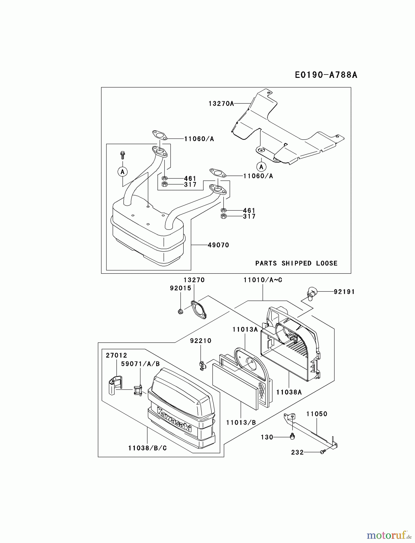 Kawasaki Motoren Motoren Vertikal FA210V - AS02 bis FH641V - DS24 FH500V-AS00 - Kawasaki FH500V 4-Stroke Engine AIR-FILTER/MUFFLER