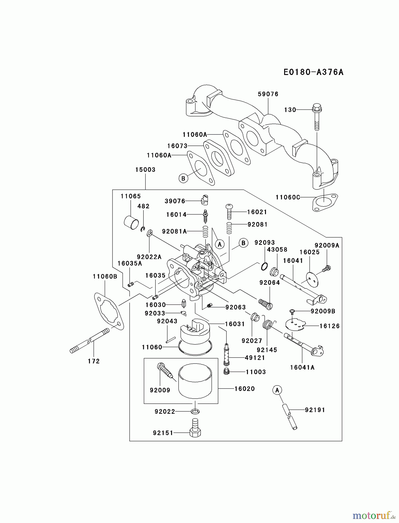 Kawasaki Motoren Motoren Vertikal FA210V - AS02 bis FH641V - DS24 FH500V-AS25 - Kawasaki FH500V 4-Stroke Engine CARBURETOR