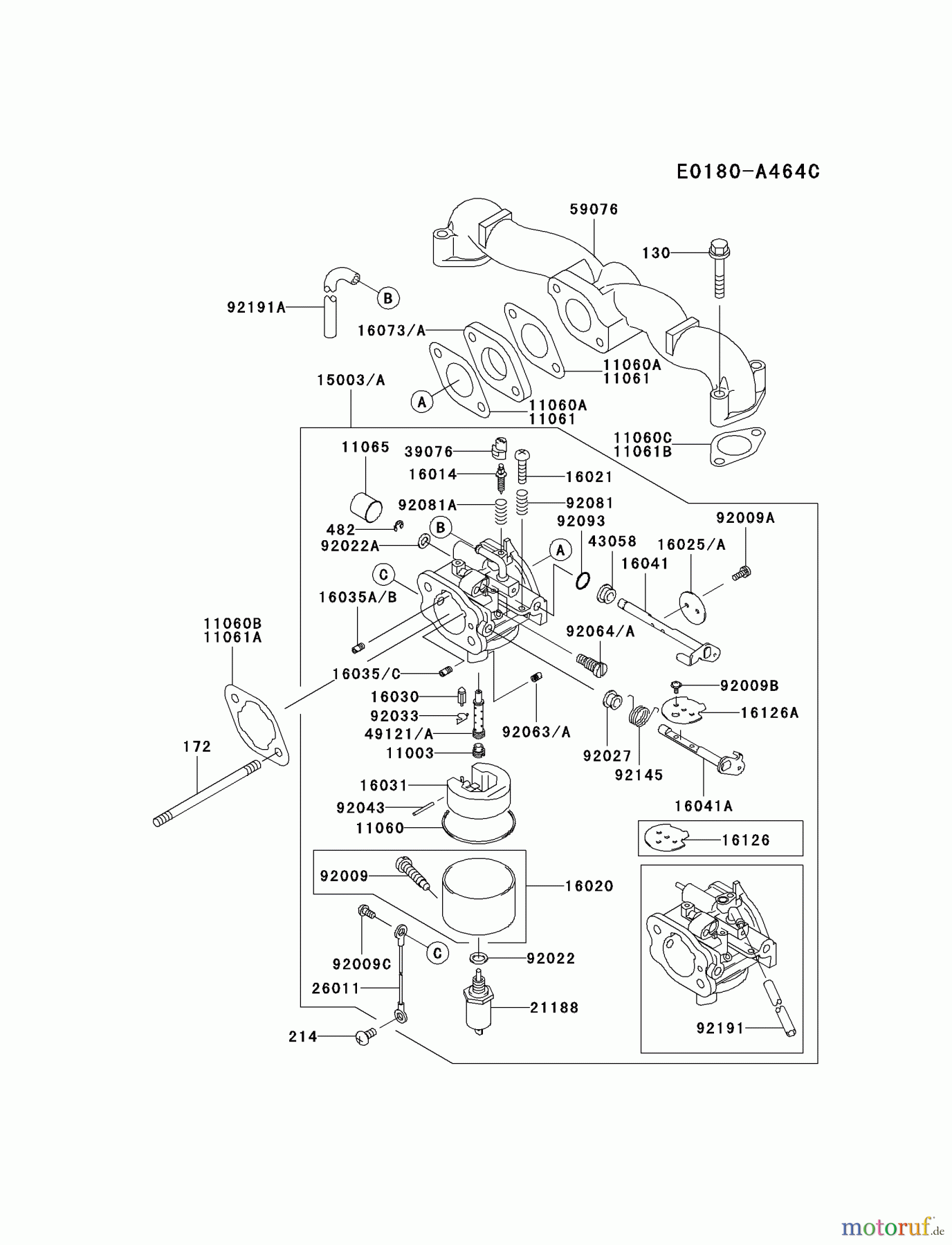 Kawasaki Motoren Motoren Vertikal FA210V - AS02 bis FH641V - DS24 FH500V-AS00 - Kawasaki FH500V 4-Stroke Engine CARBURETOR #1