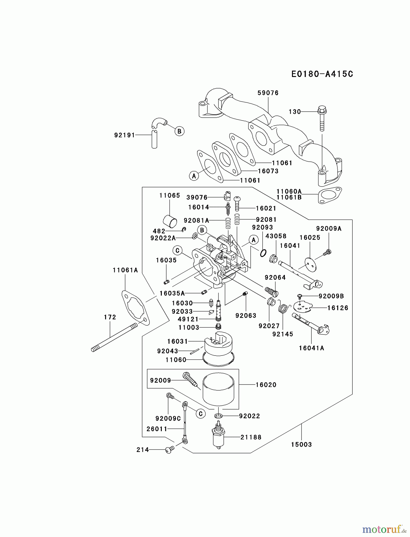 Kawasaki Motoren Motoren Vertikal FA210V - AS02 bis FH641V - DS24 FH500V-AS40 - Kawasaki FH500V 4-Stroke Engine CARBURETOR #1