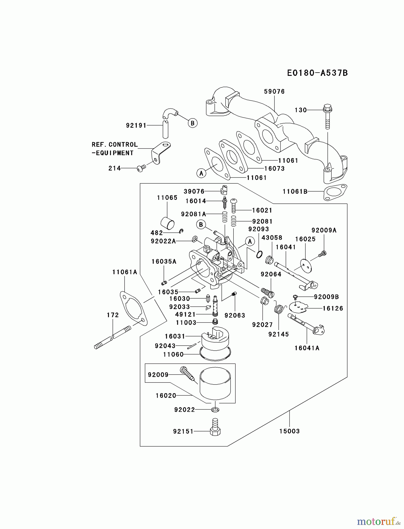 Kawasaki Motoren Motoren Vertikal FA210V - AS02 bis FH641V - DS24 FH451V-CS02 - Kawasaki FH451V 4-Stroke Engine CARBURETOR