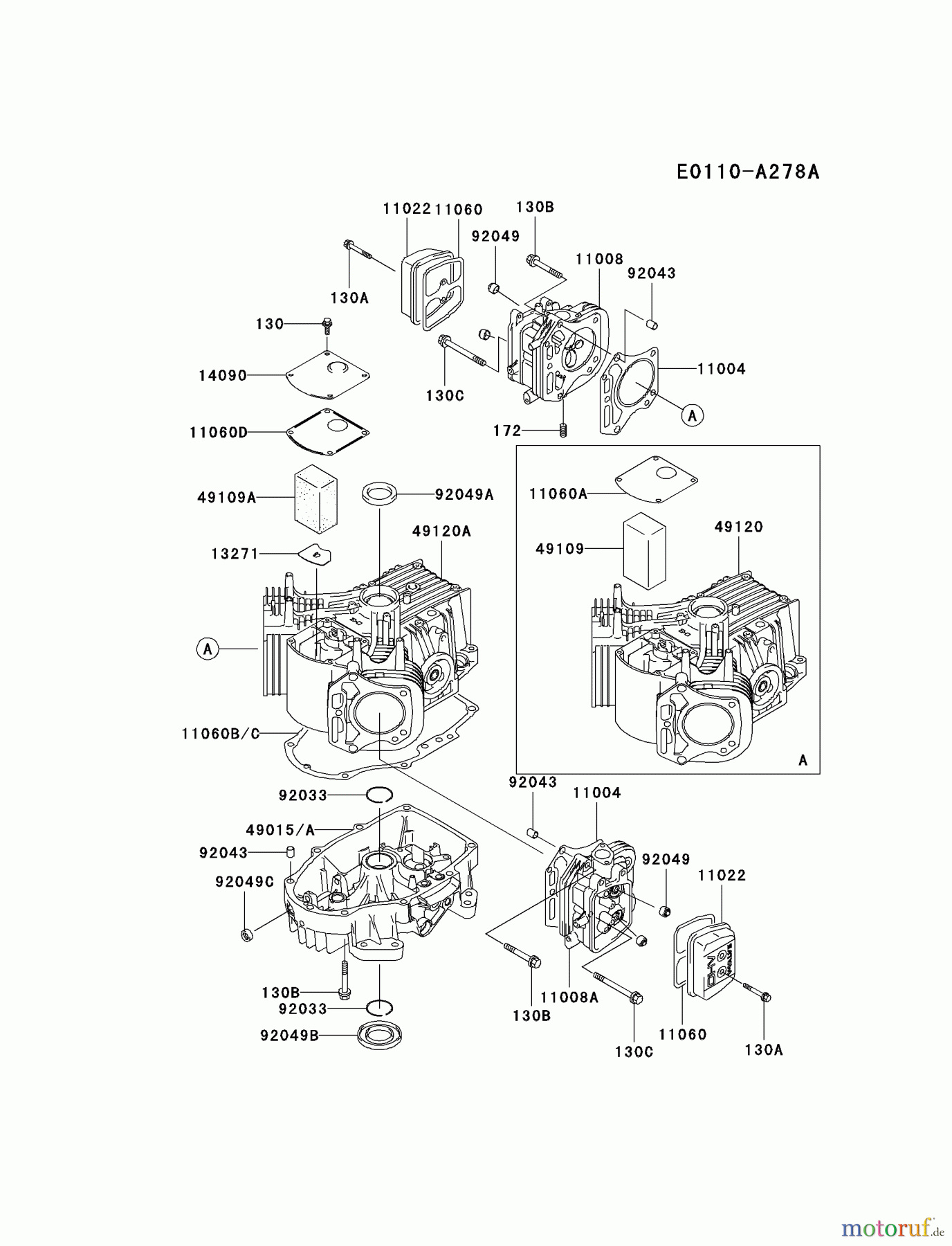 Kawasaki Motoren Motoren Vertikal FA210V - AS02 bis FH641V - DS24 FH500V-AS04 - Kawasaki FH500V 4-Stroke Engine CYLINDER/CRANKCASE