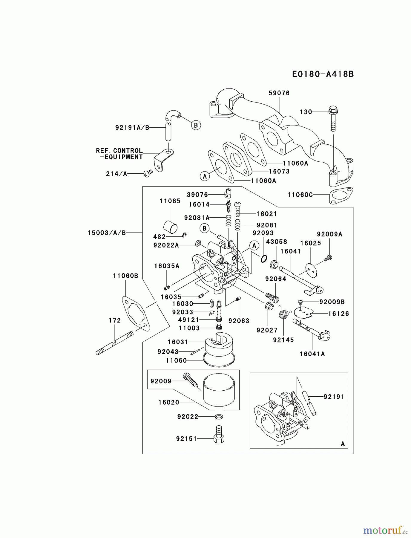Kawasaki Motoren Motoren Vertikal FA210V - AS02 bis FH641V - DS24 FH500V-BS06 - Kawasaki FH500V 4-Stroke Engine CARBURETOR #1
