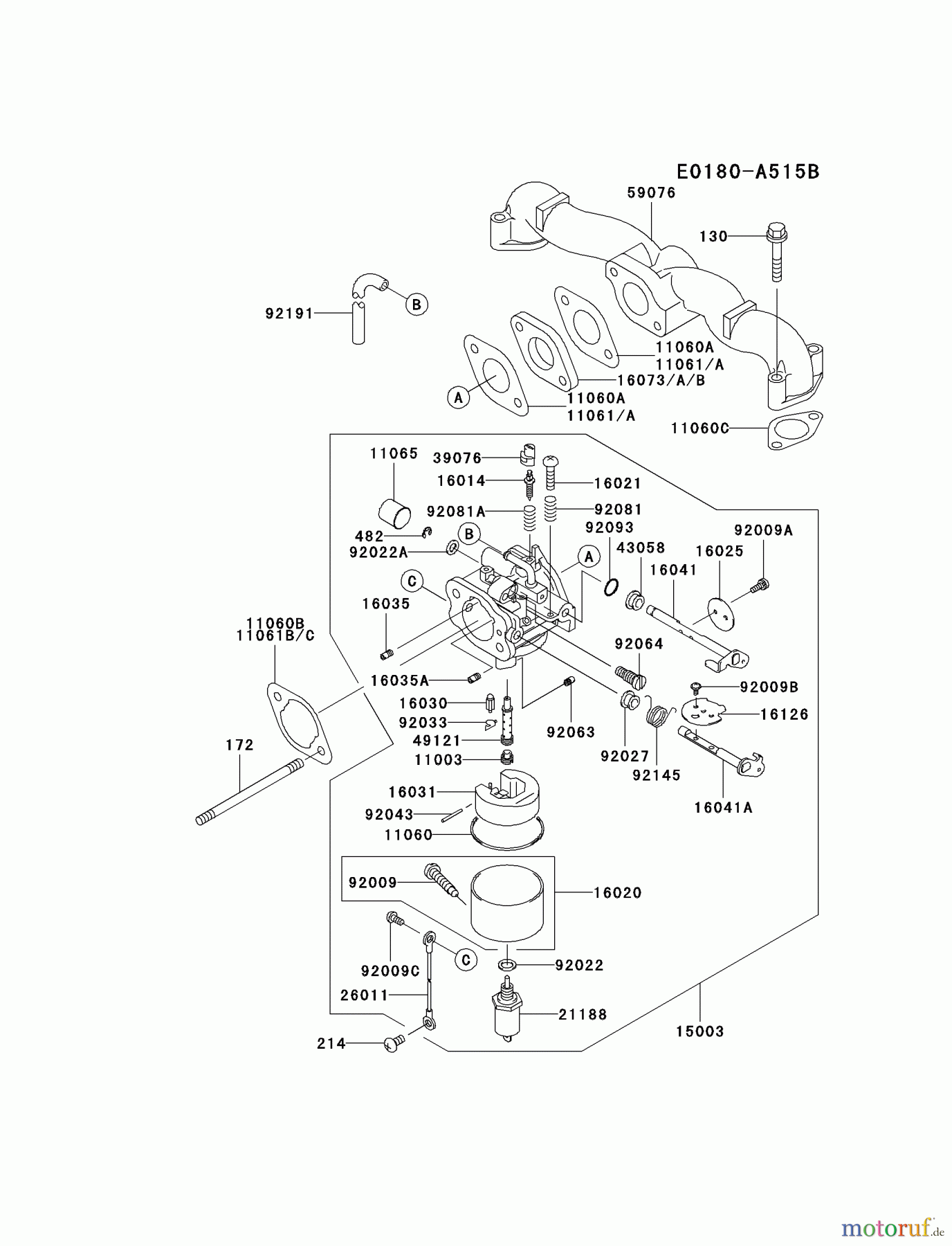 Kawasaki Motoren Motoren Vertikal FA210V - AS02 bis FH641V - DS24 FH500V-AS36 - Kawasaki FH500V 4-Stroke Engine CARBURETOR #1