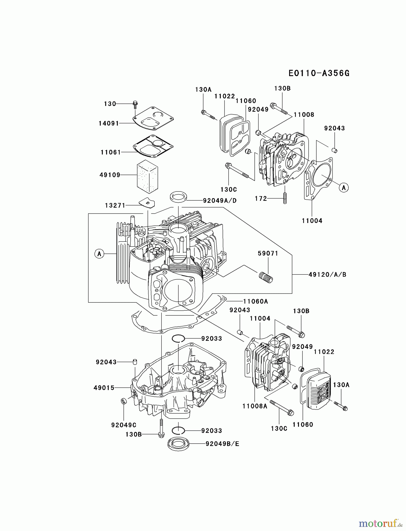 Kawasaki Motoren Motoren Vertikal FA210V - AS02 bis FH641V - DS24 FH500V-AS36 - Kawasaki FH500V 4-Stroke Engine CYLINDER/CRANKCASE