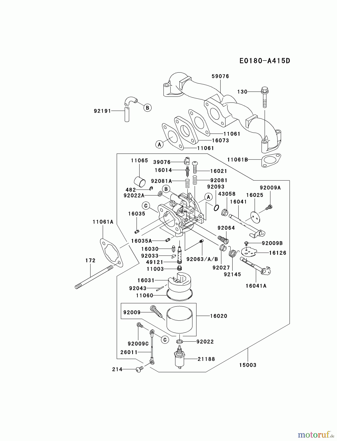 Kawasaki Motoren Motoren Vertikal FA210V - AS02 bis FH641V - DS24 FH500V-ES36 - Kawasaki FH500V 4-Stroke Engine CARBURETOR #1