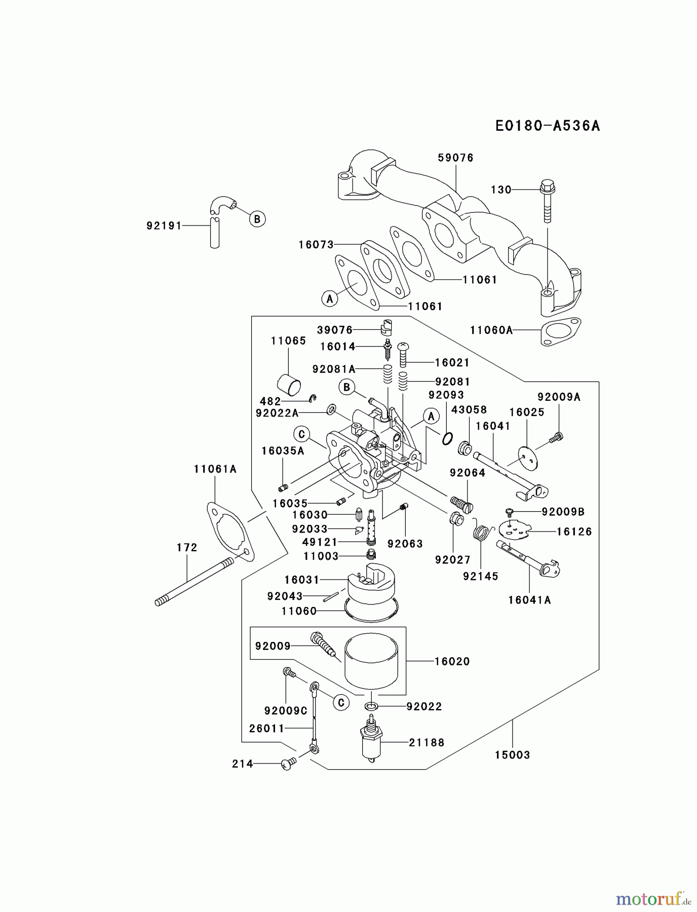 Kawasaki Motoren Motoren Vertikal FA210V - AS02 bis FH641V - DS24 FH531V-AS11 - Kawasaki FH531V 4-Stroke Engine CARBURETOR