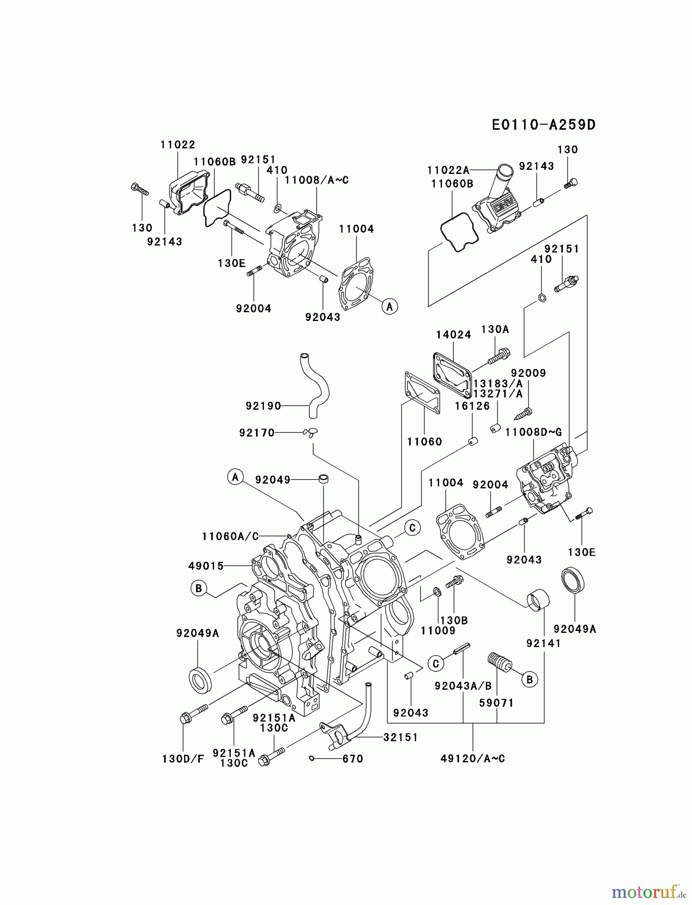  Kawasaki Motoren Motoren, Horizontal FD620D-BS20 - Kawasaki FD620D 4-Stroke Engine CYLINDER/CRANKCASE #1