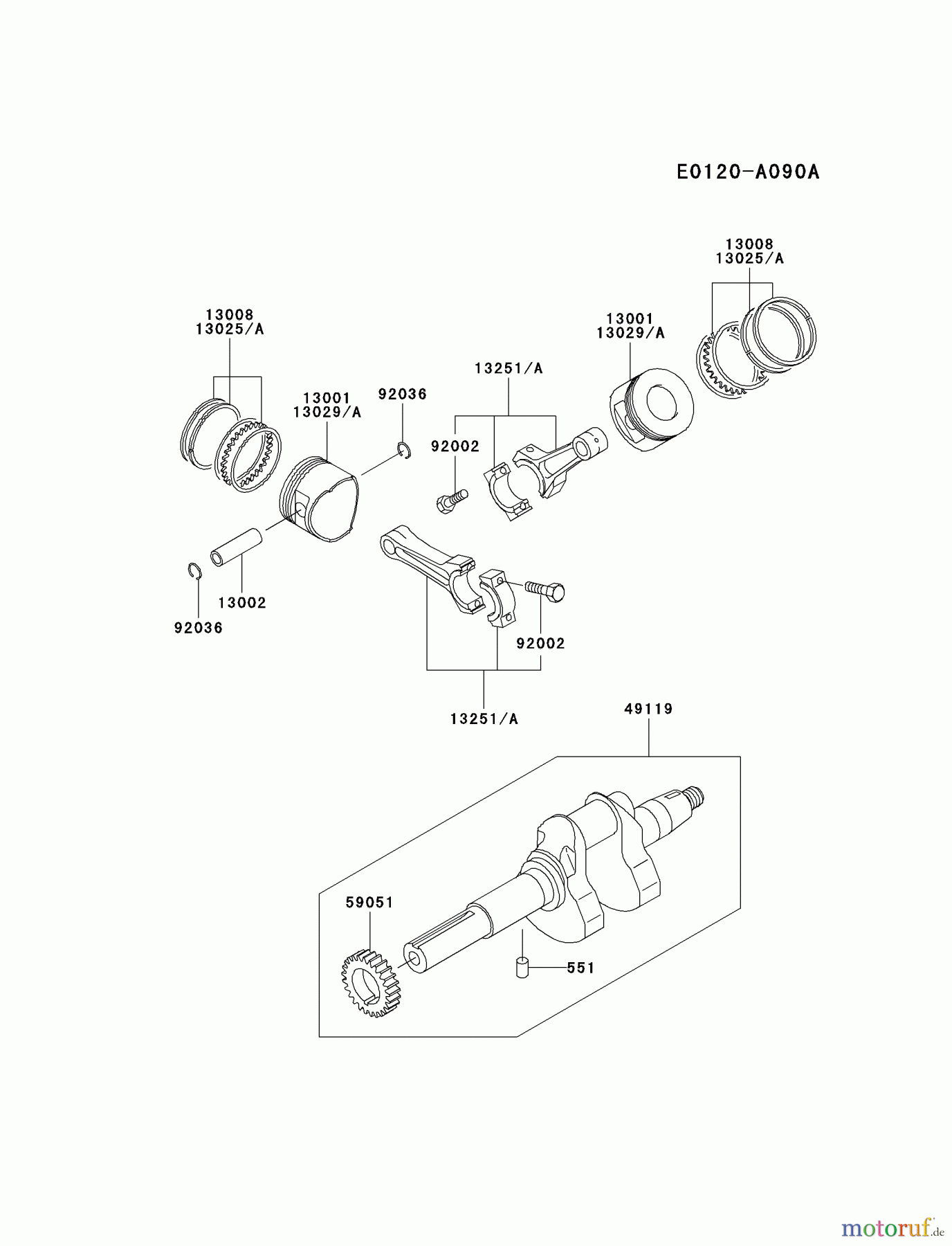  Kawasaki Motoren Motoren, Horizontal FD620D-BS12 - Kawasaki FD620D 4-Stroke Engine PISTON/CRANKSHAFT