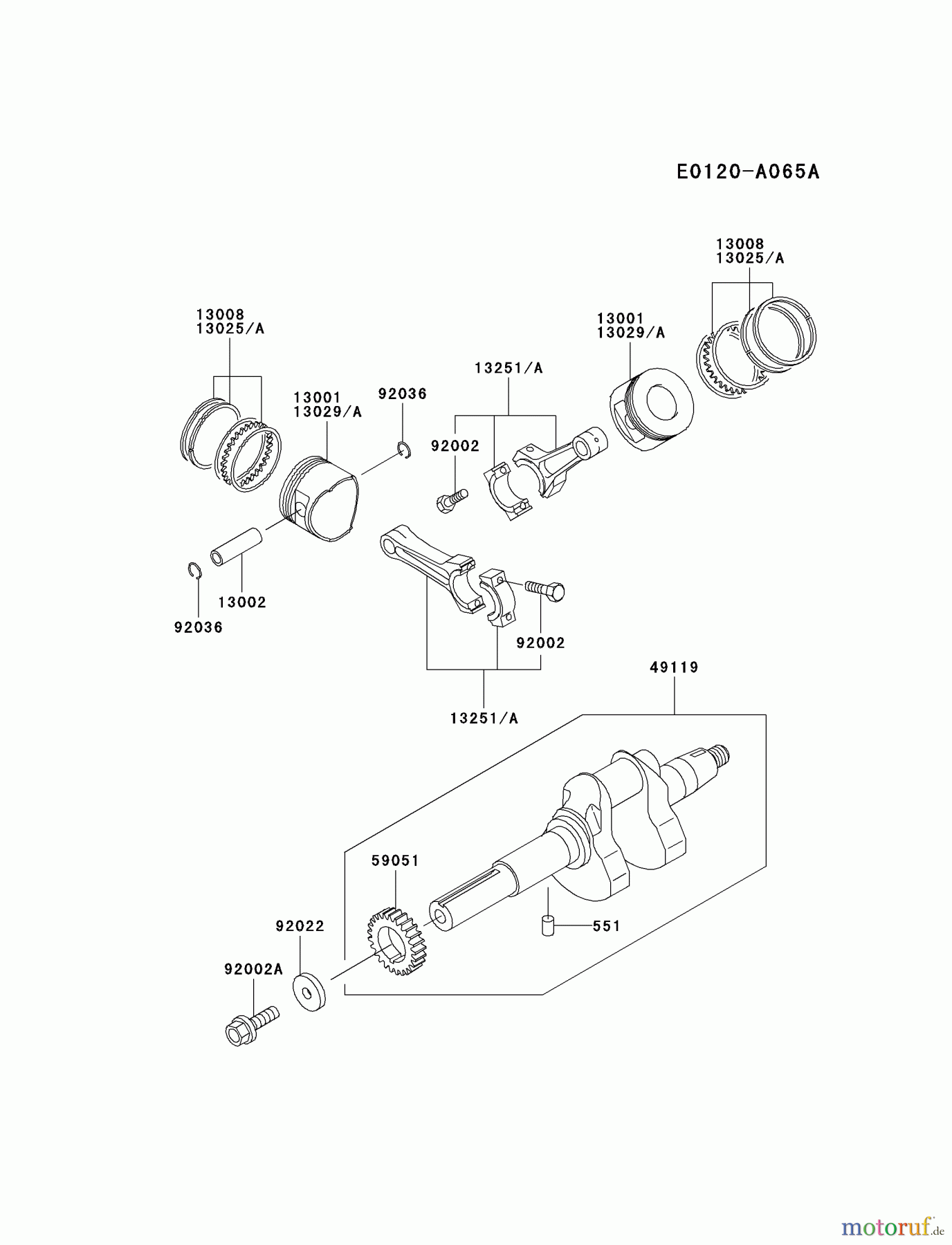  Kawasaki Motoren Motoren, Horizontal FD620D-AS03 - Kawasaki FD620D 4-Stroke Engine PISTON/CRANKSHAFT