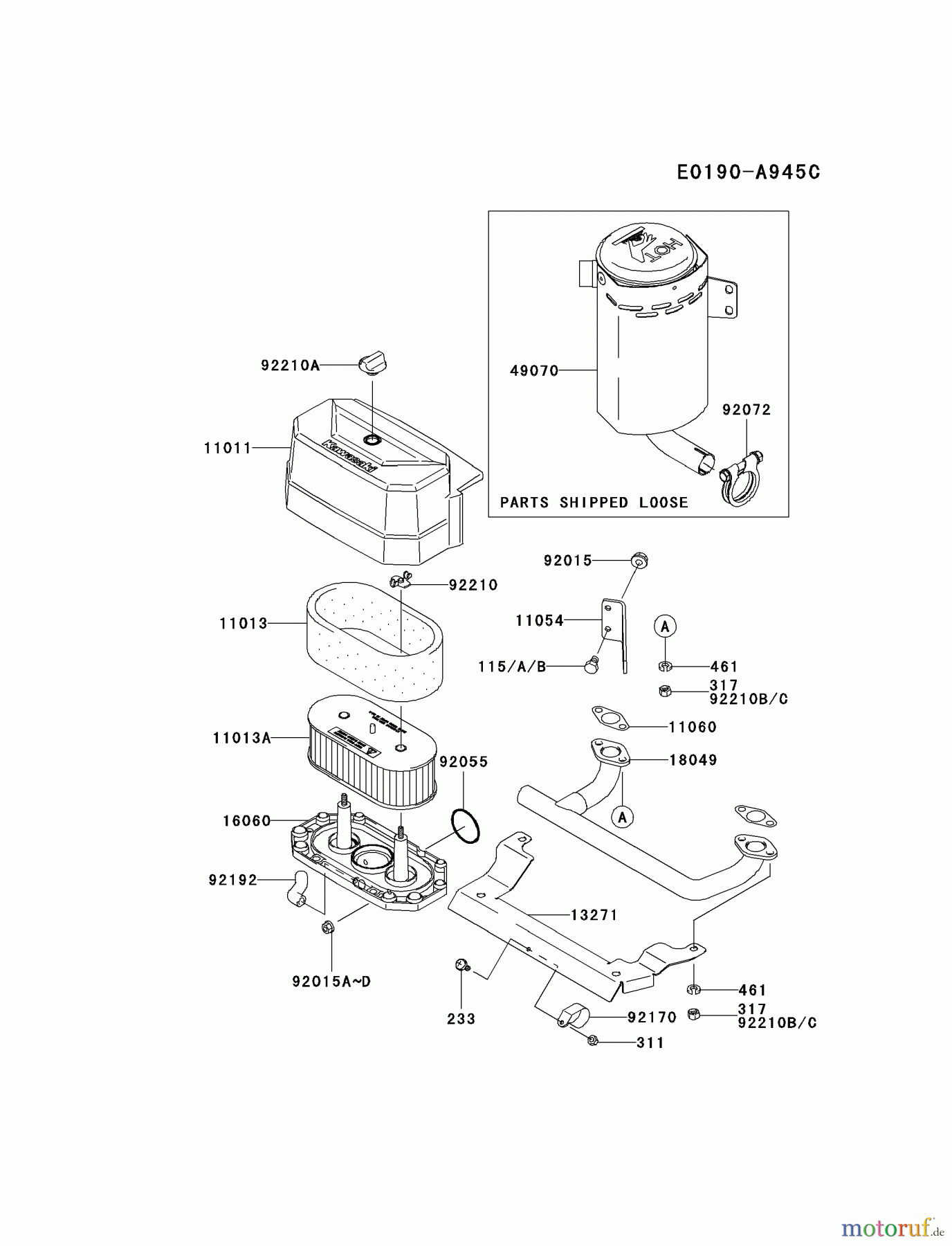 Kawasaki Motoren Motoren Vertikal FA210V - AS02 bis FH641V - DS24 FH541V-BS40 - Kawasaki FH541V 4-Stroke Engine AIR-FILTER/MUFFLER