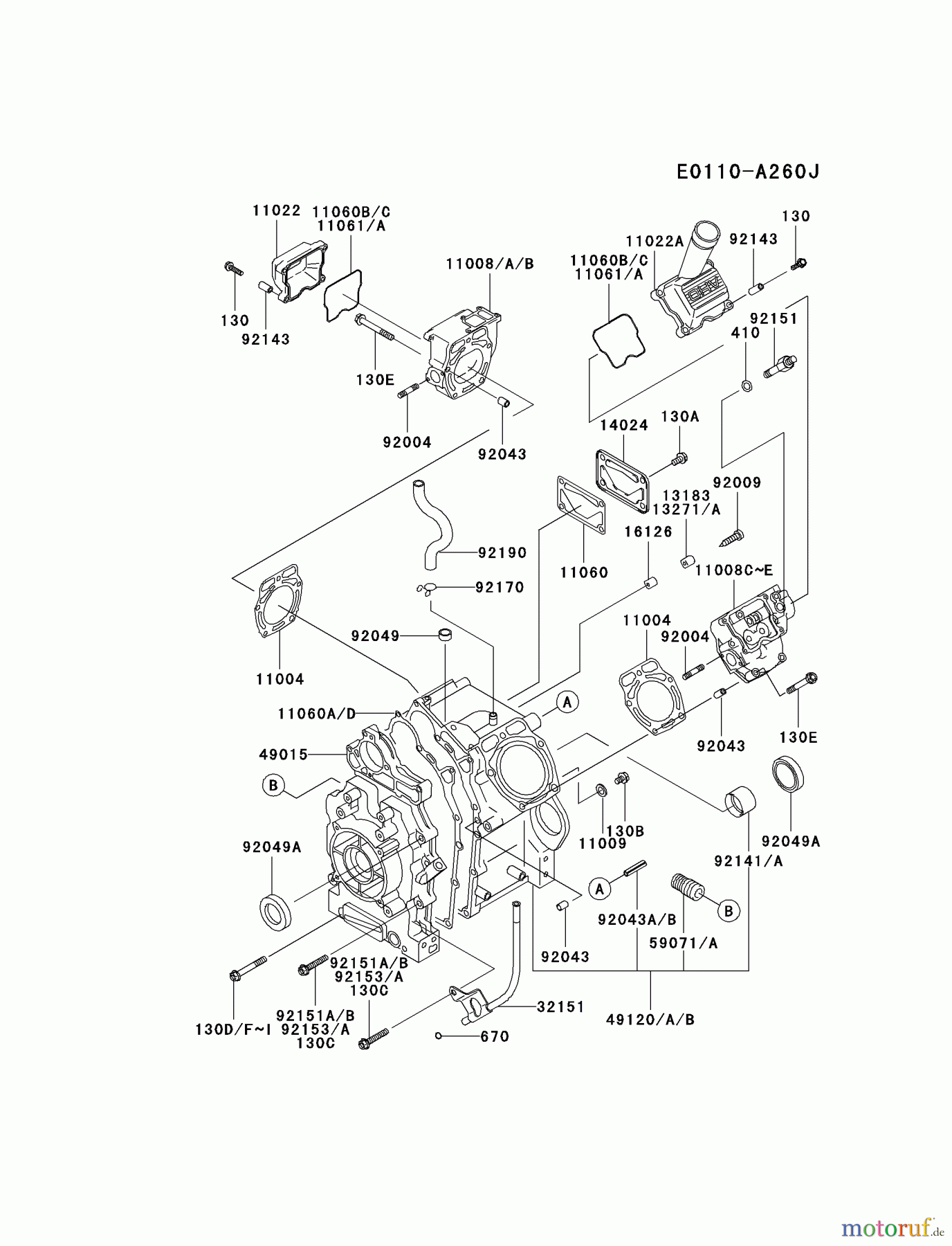  Kawasaki Motoren Motoren, Horizontal FD620D-BS19 - Kawasaki FD620D 4-Stroke Engine CYLINDER/CRANKCASE #1