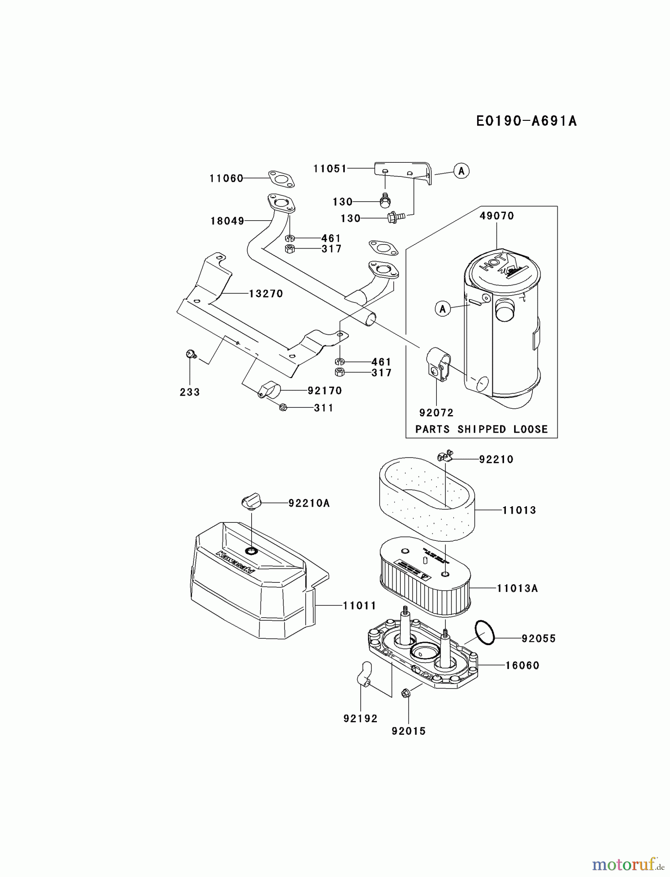Kawasaki Motoren Motoren Vertikal FA210V - AS02 bis FH641V - DS24 FH580V-AS21 - Kawasaki FH580V 4-Stroke Engine AIR-FILTER/MUFFLER