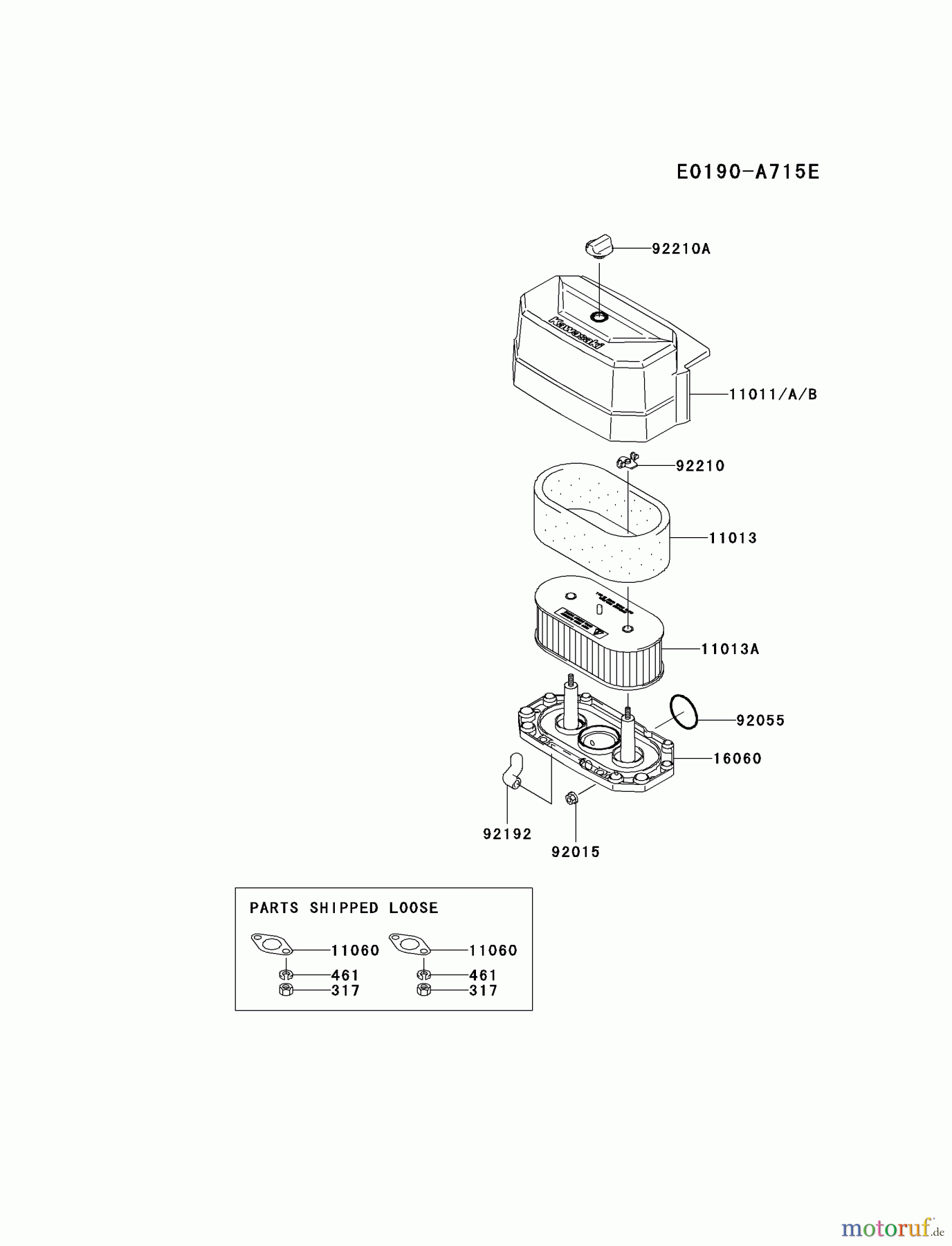 Kawasaki Motoren Motoren Vertikal FA210V - AS02 bis FH641V - DS24 FH541V-BS36 - Kawasaki FH541V 4-Stroke Engine AIR-FILTER/MUFFLER