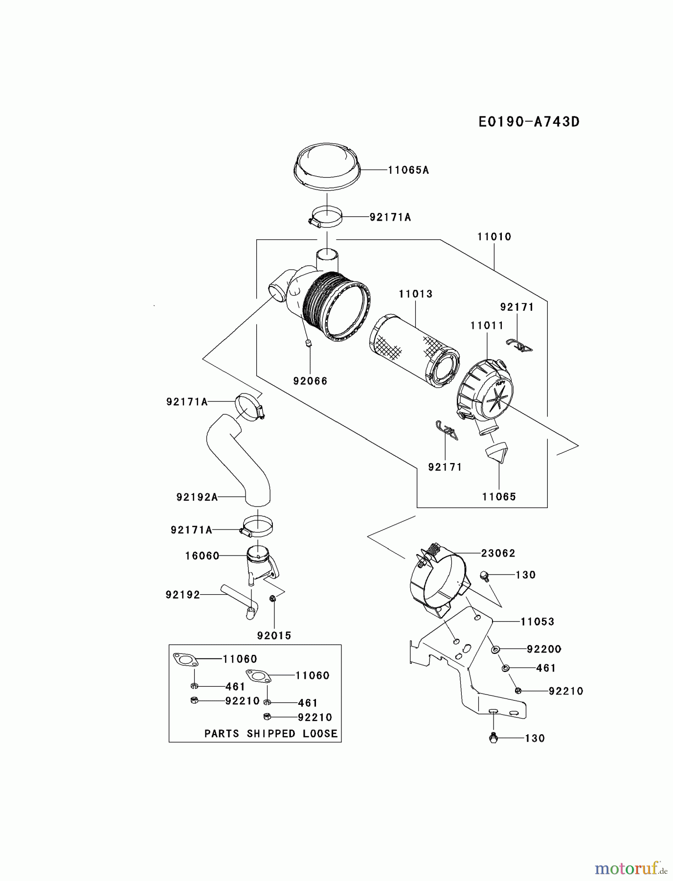Kawasaki Motoren Motoren Vertikal FA210V - AS02 bis FH641V - DS24 FH580V-AS45 - Kawasaki FH580V 4-Stroke Engine AIR-FILTER/MUFFLER