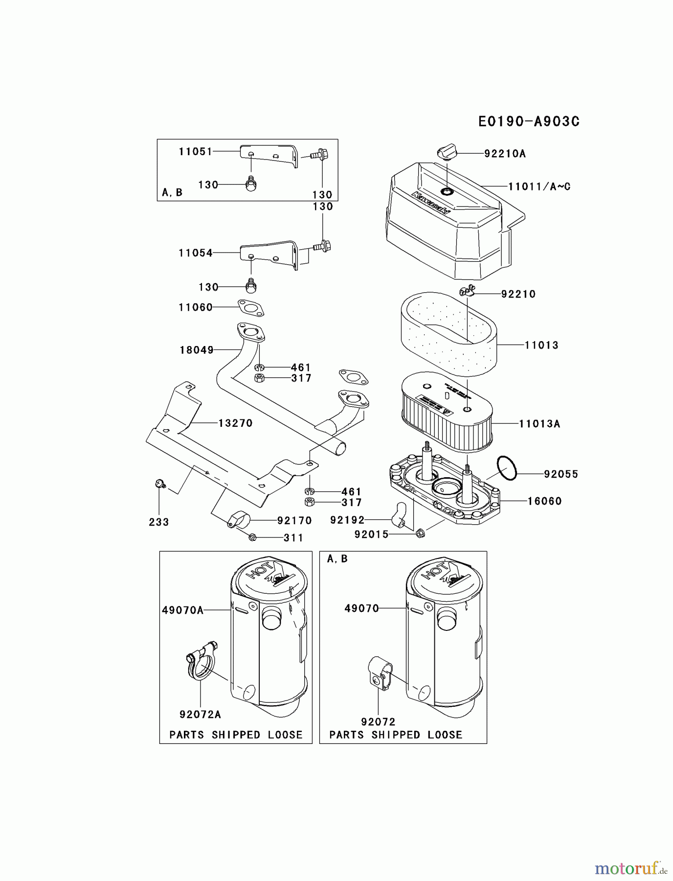 Kawasaki Motoren Motoren Vertikal FA210V - AS02 bis FH641V - DS24 FH580V-CS24 - Kawasaki FH580V 4-Stroke Engine AIR-FILTER/MUFFLER