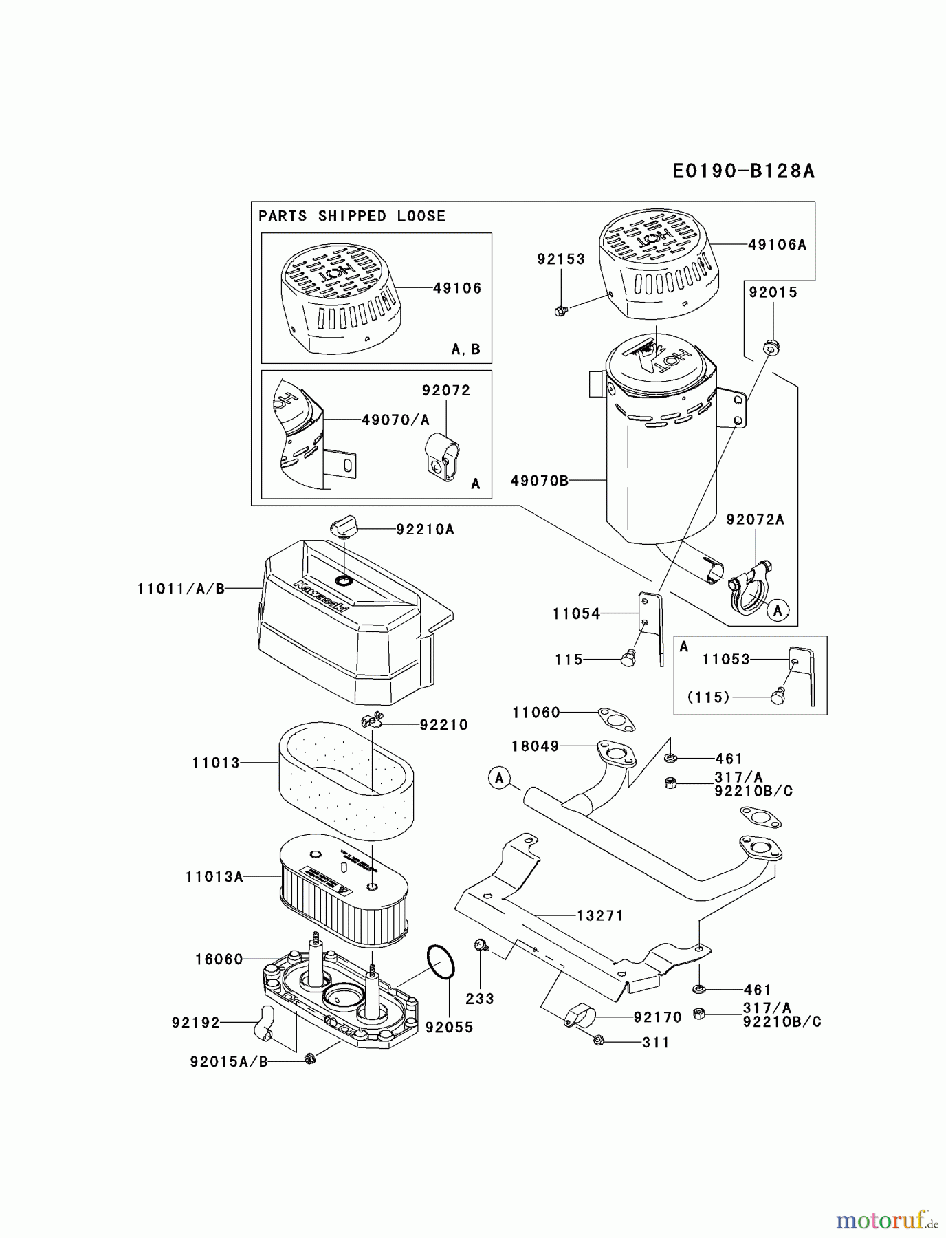 Kawasaki Motoren Motoren Vertikal FA210V - AS02 bis FH641V - DS24 FH580V-BS34 - Kawasaki FH580V 4-Stroke Engine AIR-FILTER/MUFFLER