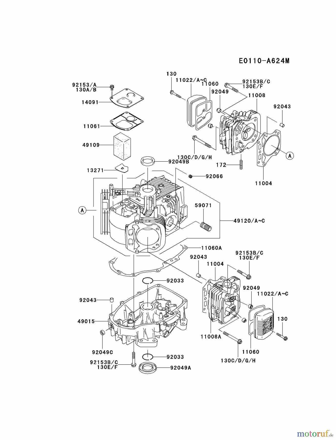 Kawasaki Motoren Motoren Vertikal FA210V - AS02 bis FH641V - DS24 FH580V-BS34 - Kawasaki FH580V 4-Stroke Engine CYLINDER/CRANKCASE