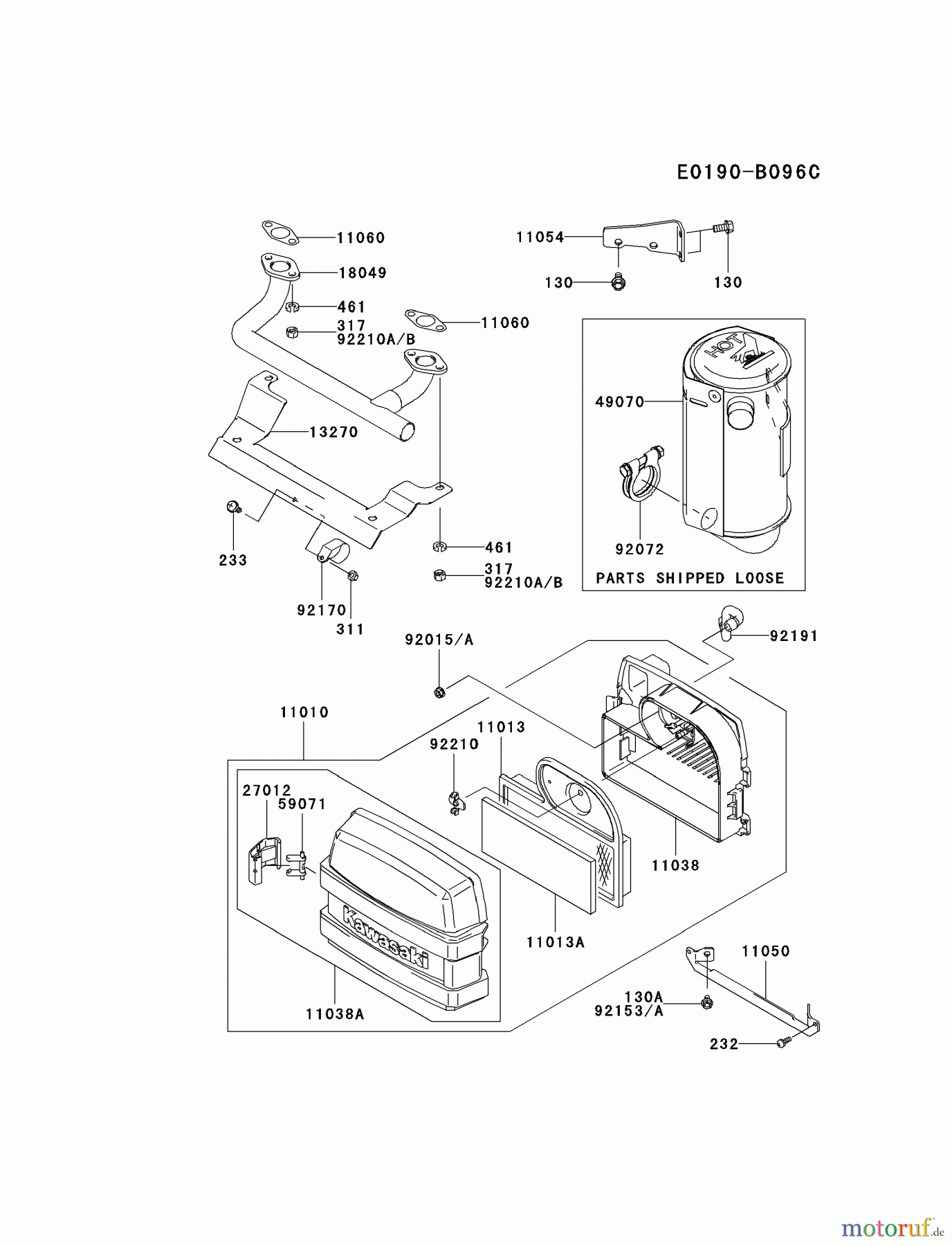 Kawasaki Motoren Motoren Vertikal FA210V - AS02 bis FH641V - DS24 FH580V-DS01 - Kawasaki FH580V 4-Stroke Engine AIR-FILTER/MUFFLER
