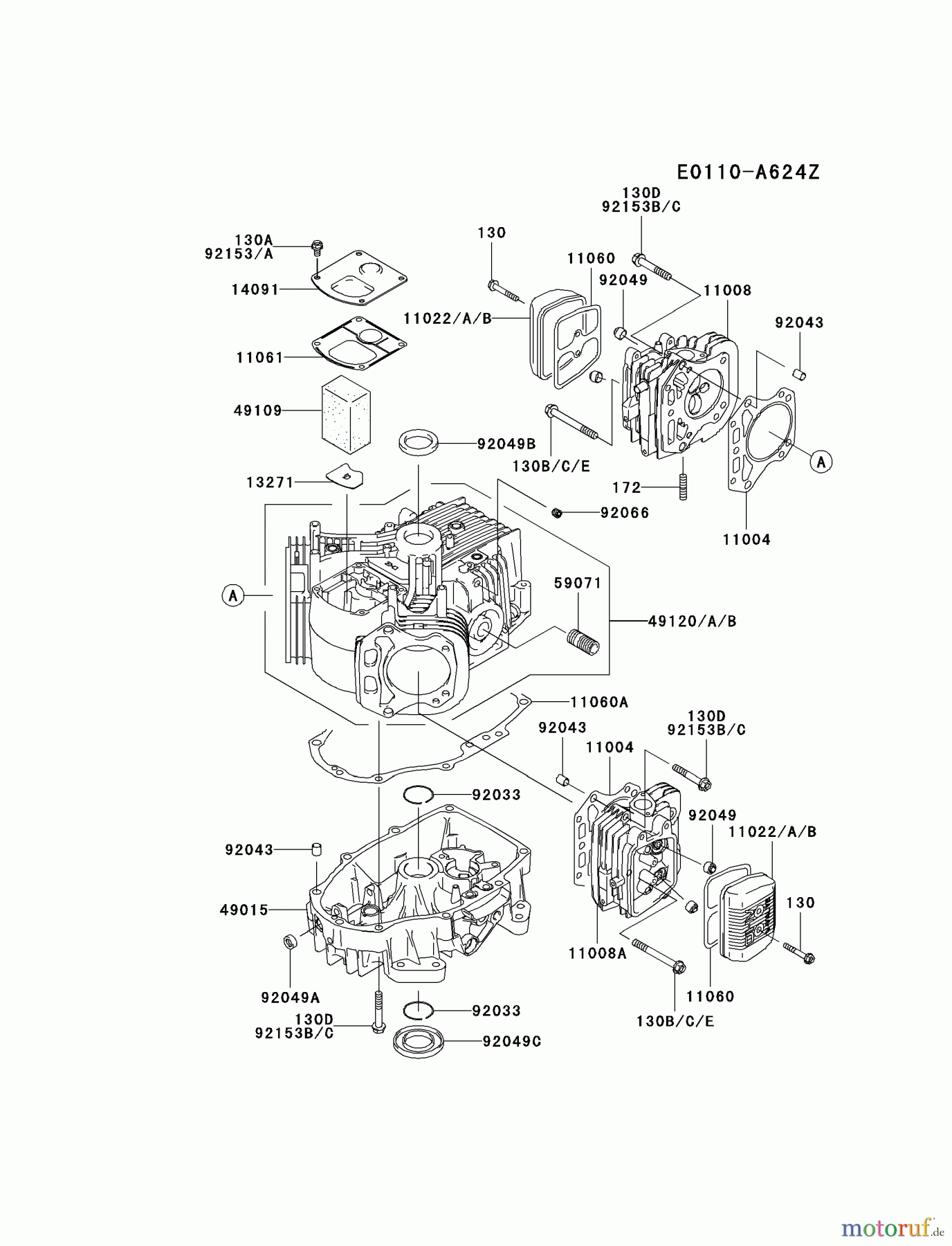 Kawasaki Motoren Motoren Vertikal FA210V - AS02 bis FH641V - DS24 FH580V-DS01 - Kawasaki FH580V 4-Stroke Engine CYLINDER/CRANKCASE