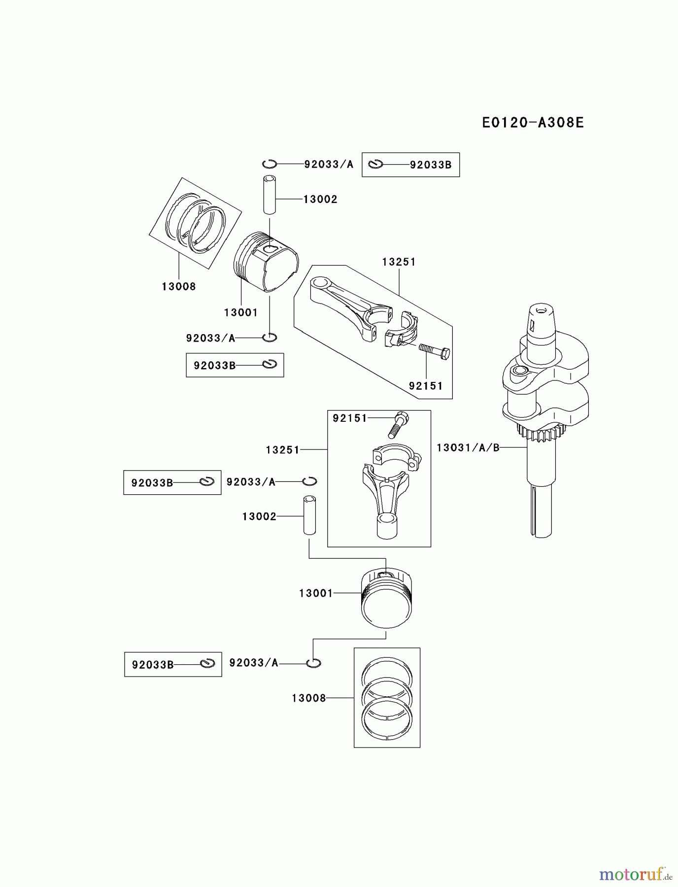 Kawasaki Motoren Motoren Vertikal FA210V - AS02 bis FH641V - DS24 FH580V-DS01 - Kawasaki FH580V 4-Stroke Engine PISTON/CRANKSHAFT