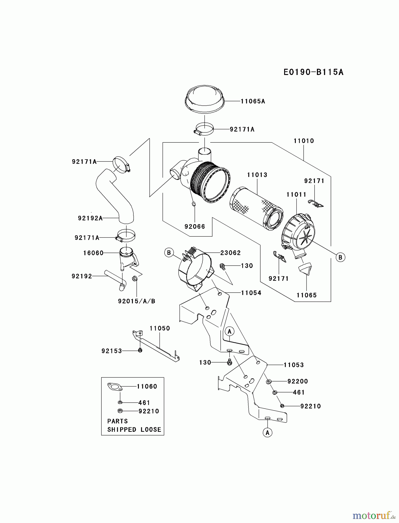 Kawasaki Motoren Motoren Vertikal FA210V - AS02 bis FH641V - DS24 FH580V-DS29 - Kawasaki FH580V 4-Stroke Engine AIR-FILTER/MUFFLER