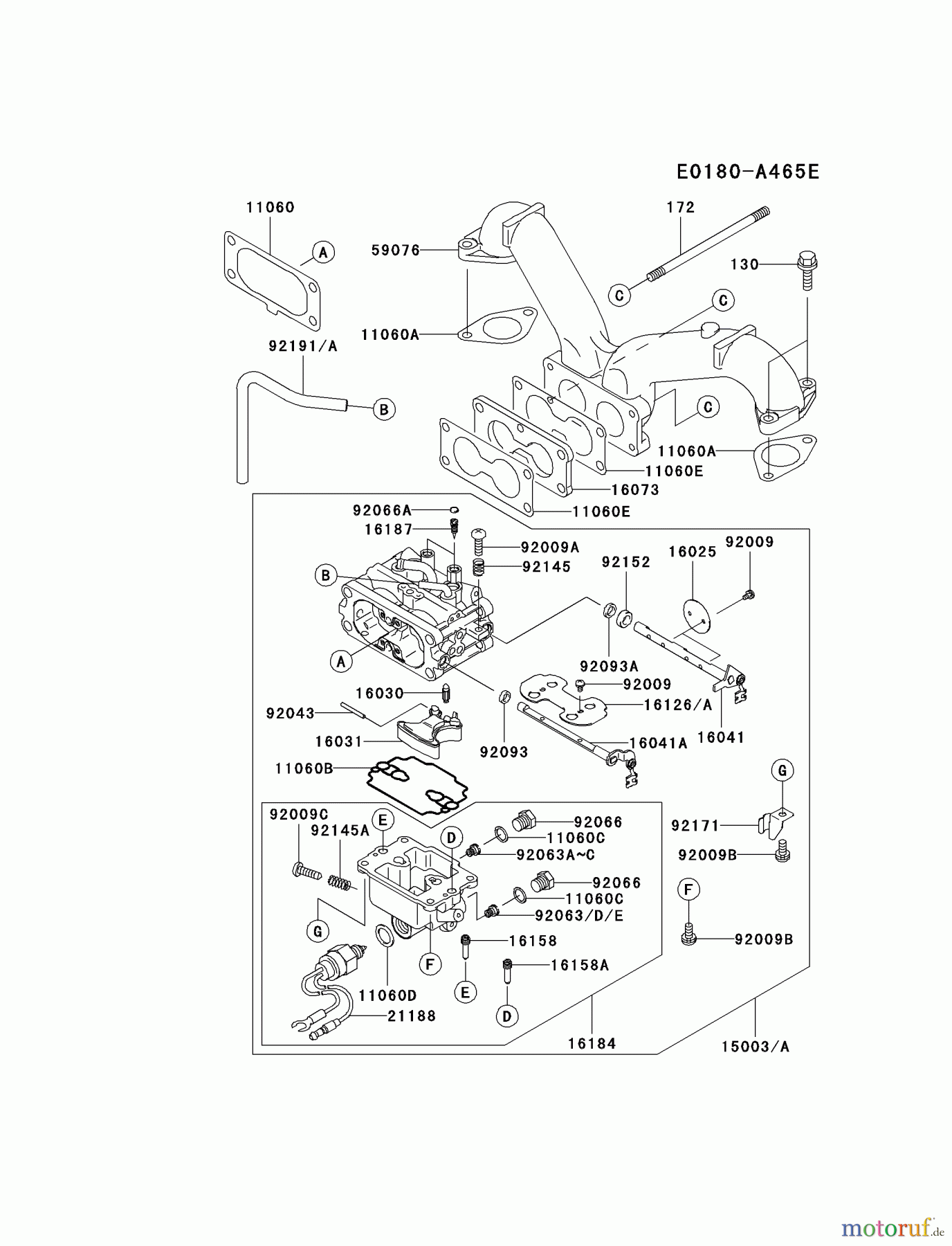 Kawasaki Motoren Motoren Vertikal FA210V - AS02 bis FH641V - DS24 FH601V-AS19 - Kawasaki FH601V 4-Stroke Engine CARBURETOR