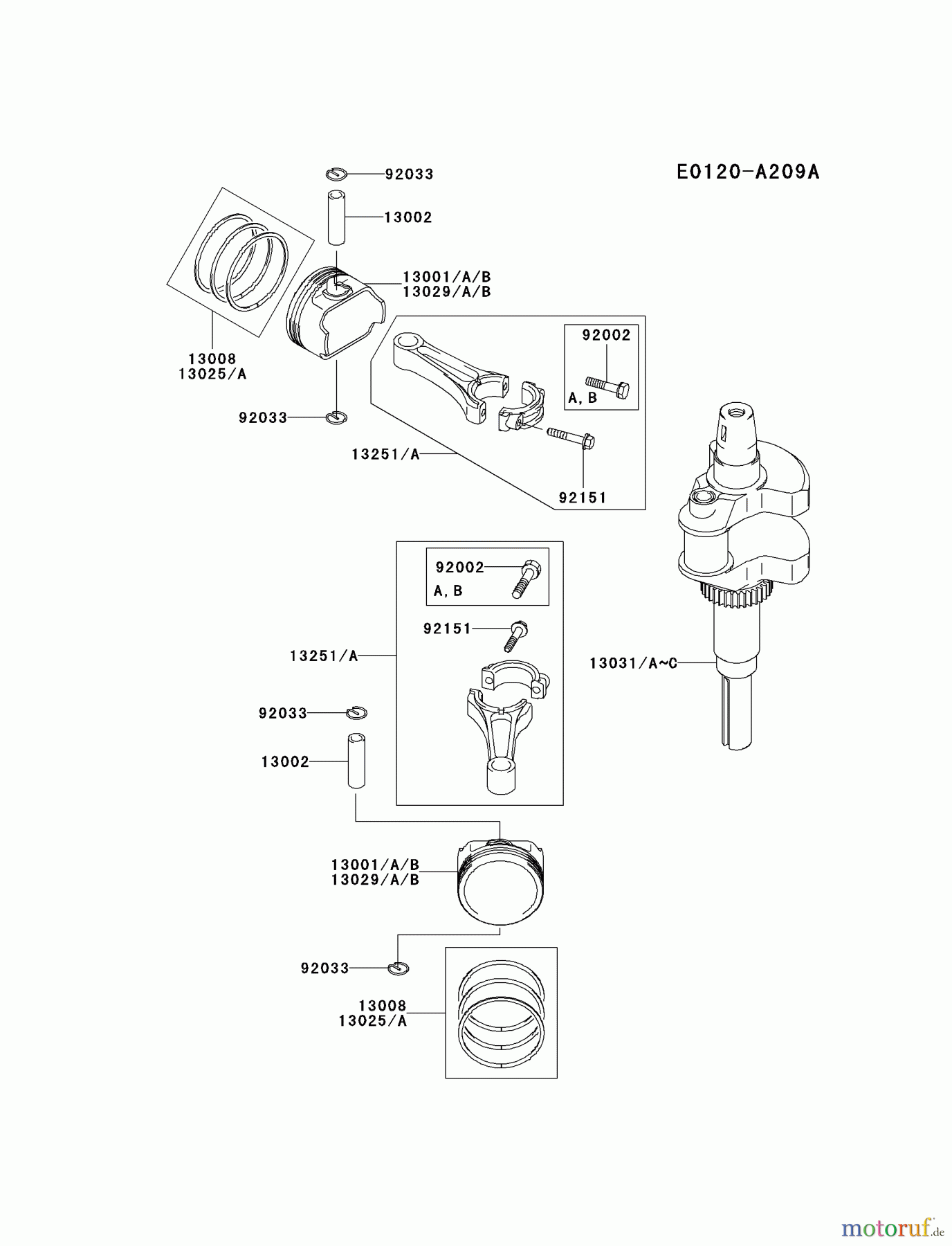 Kawasaki Motoren Motoren Vertikal FA210V - AS02 bis FH641V - DS24 FH601V-BS05 - Kawasaki FH601V 4-Stroke Engine PISTON/CRANKSHAFT