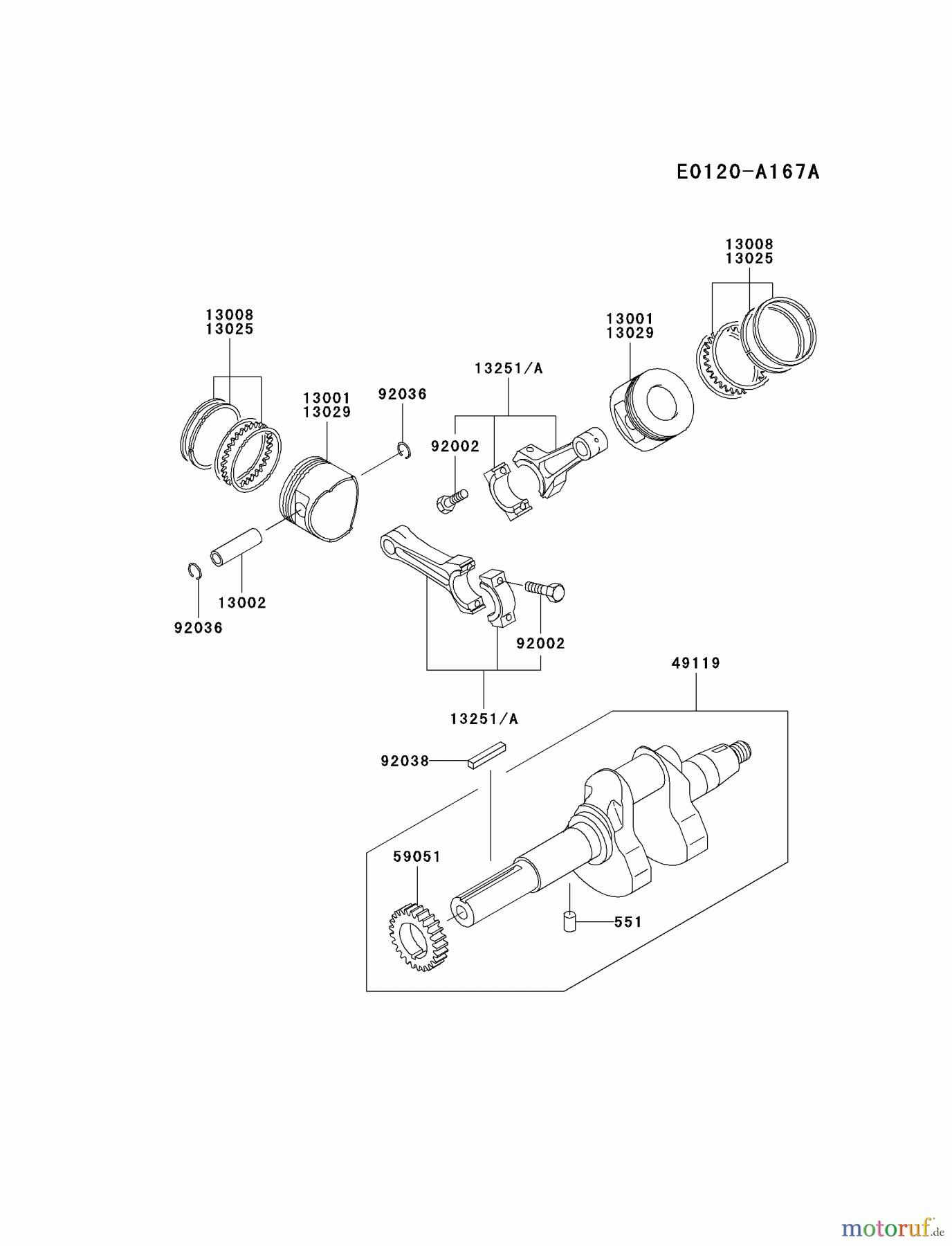  Kawasaki Motoren Motoren, Horizontal FD661D-AS06 - Kawasaki FD661D 4-Stroke Engine PISTON/CRANKSHAFT