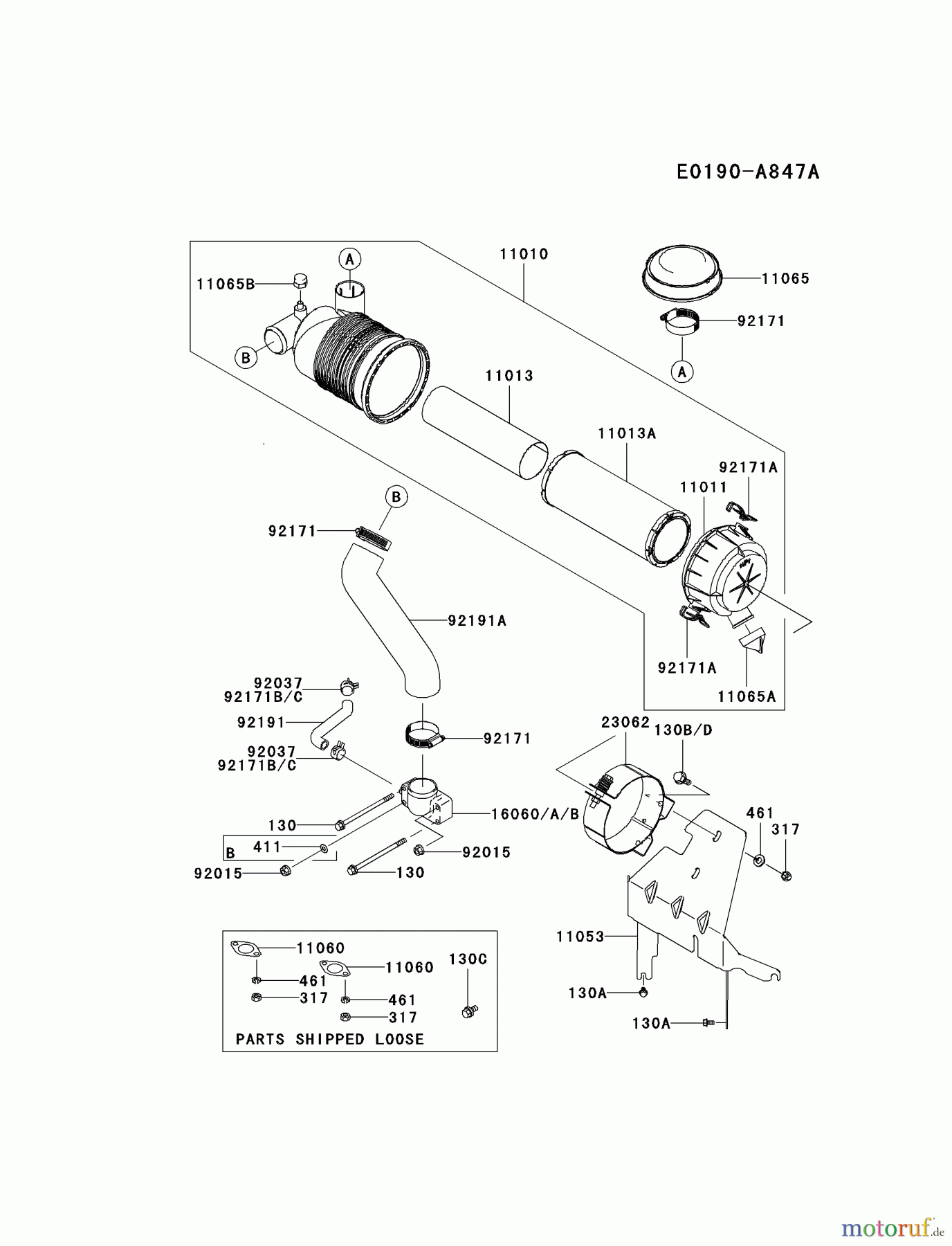 Kawasaki Motoren Motoren Vertikal FA210V - AS02 bis FH641V - DS24 FH601V-BS27 - Kawasaki FH601V 4-Stroke Engine AIR-FILTER/MUFFLER