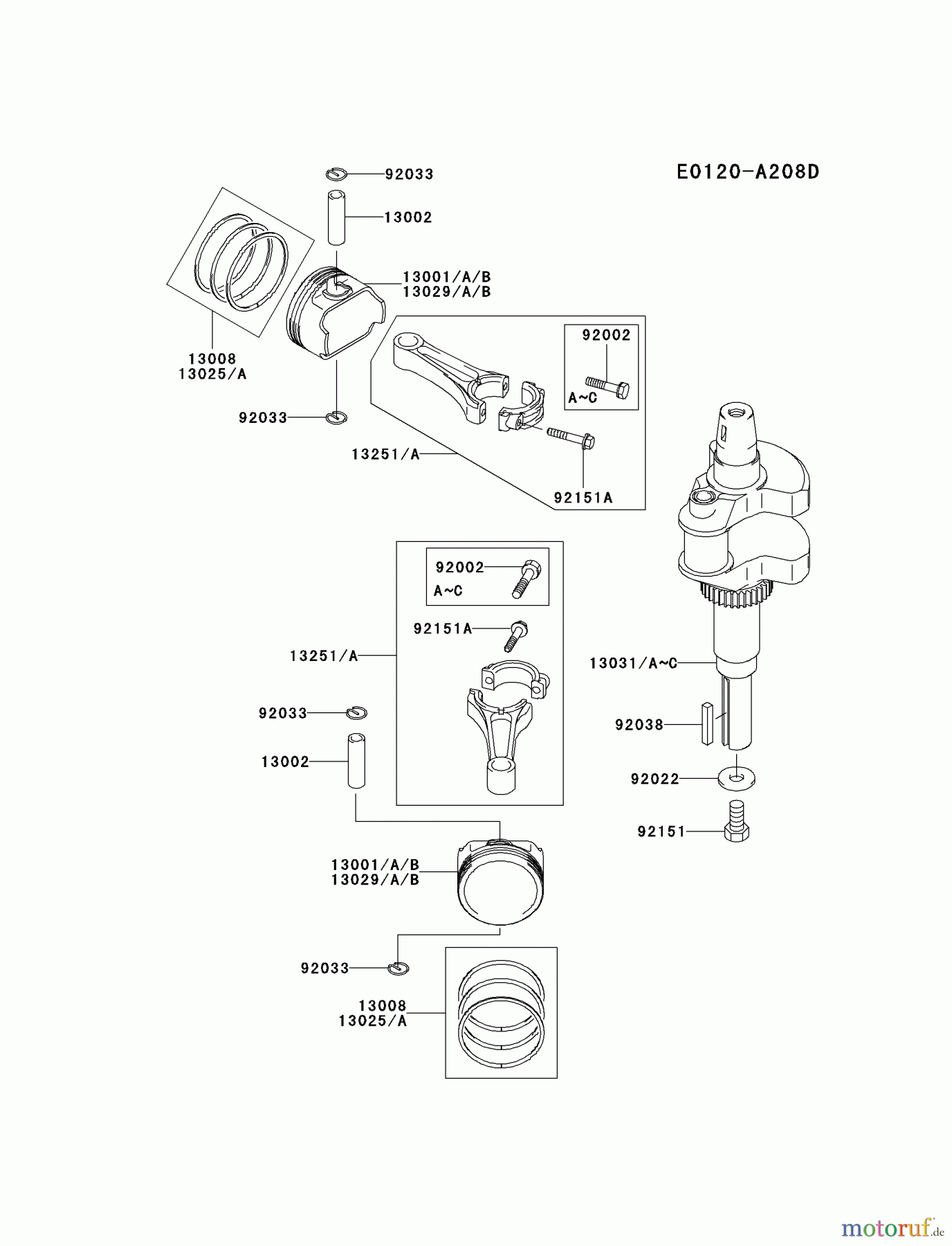 Kawasaki Motoren Motoren Vertikal FA210V - AS02 bis FH641V - DS24 FH601V-CS08 - Kawasaki FH601V 4-Stroke Engine PISTON/CRANKSHAFT
