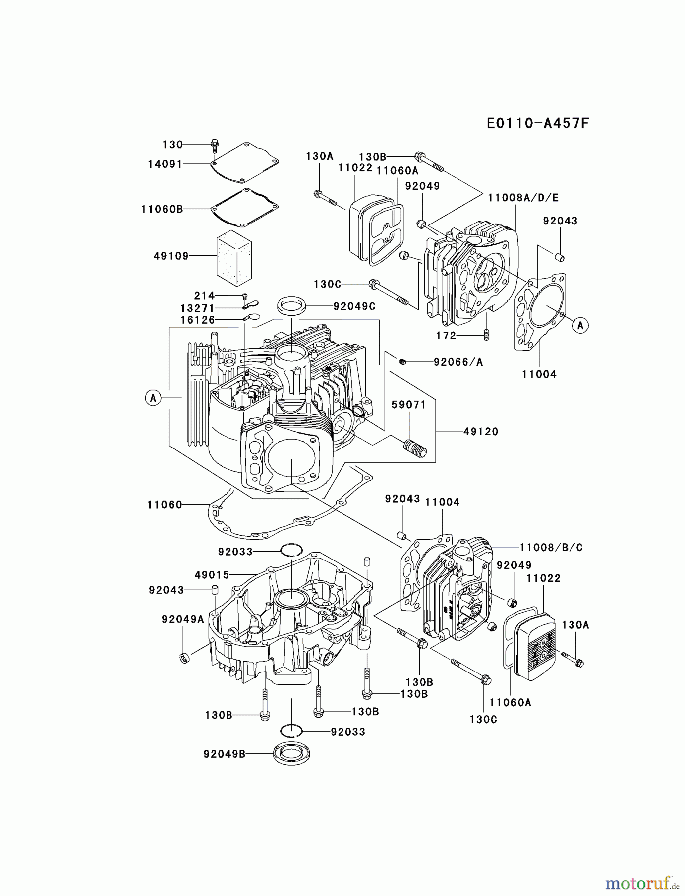  Kawasaki Motoren Motoren Vertikal FA210V - AS02 bis FH641V - DS24 FH641V-DS15 - Kawasaki FH641V 4-Stroke Engine CYLINDER/CRANKCASE