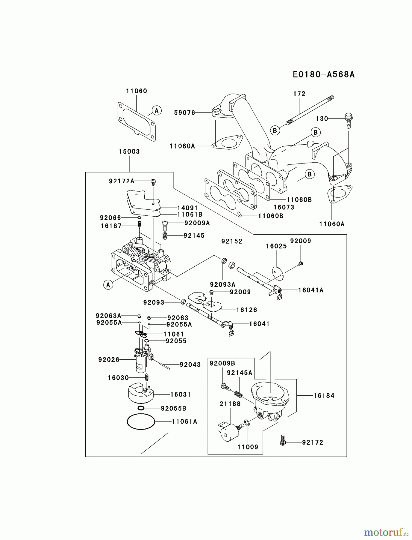 Kawasaki Motoren Motoren Vertikal FA210V - AS02 bis FH641V - DS24 FH641V-DS18 - Kawasaki FH641V 4-Stroke Engine CARBURETOR