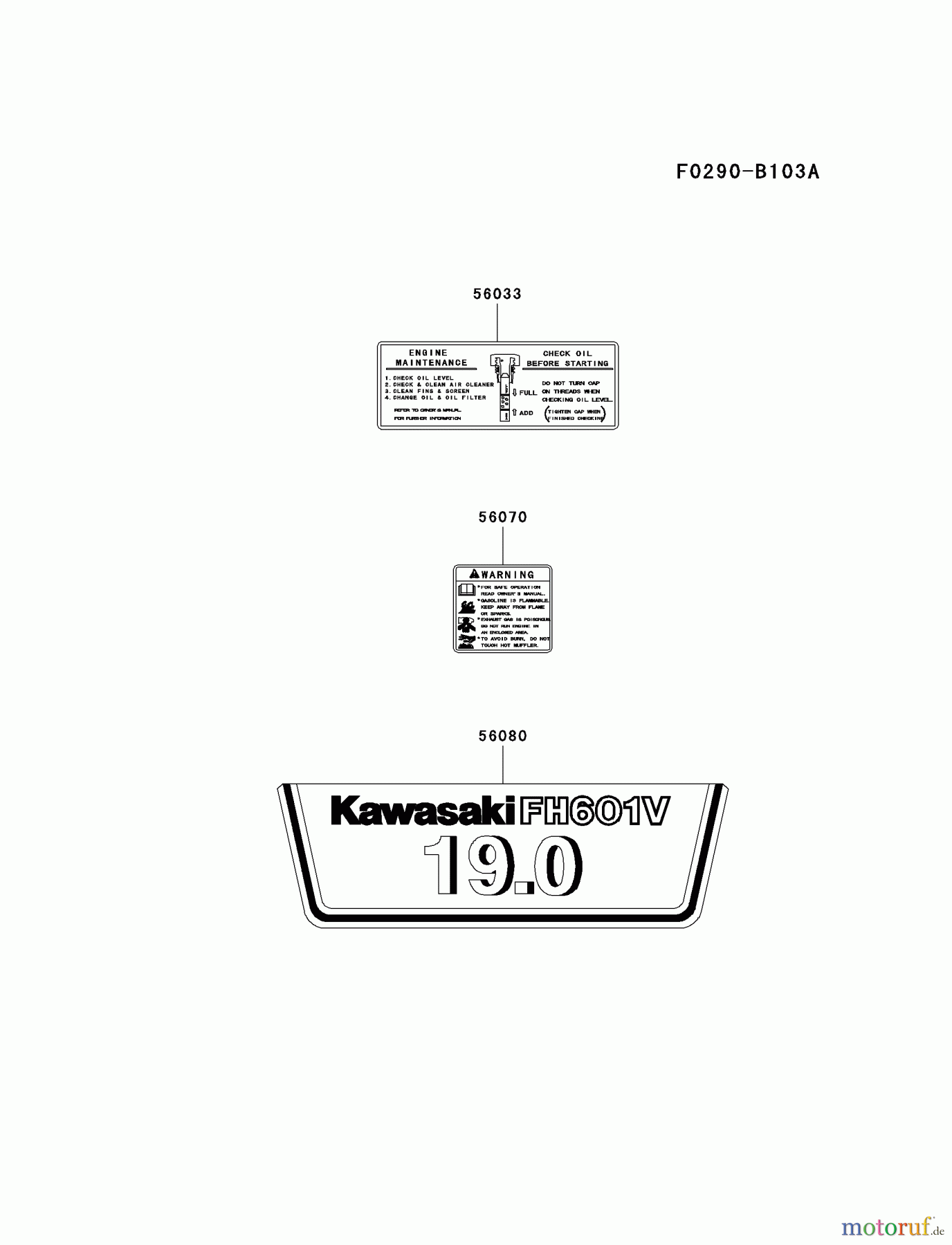 Kawasaki Motoren Motoren Vertikal FA210V - AS02 bis FH641V - DS24 FH601V-DS01 - Kawasaki FH601V 4-Stroke Engine LABEL