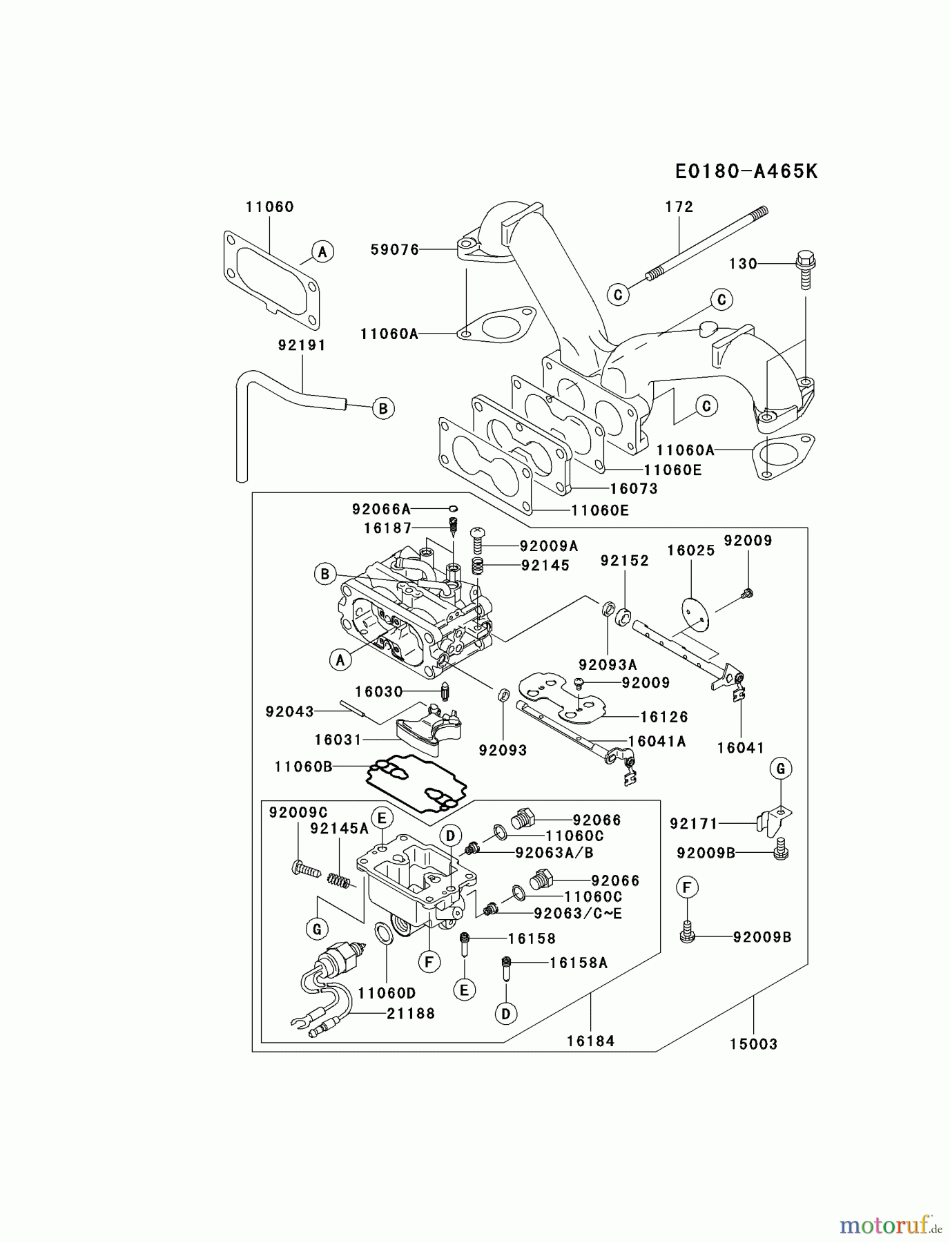 Kawasaki Motoren Motoren Vertikal FA210V - AS02 bis FH641V - DS24 FH641V-AS20 - Kawasaki FH641V 4-Stroke Engine CARBURETOR