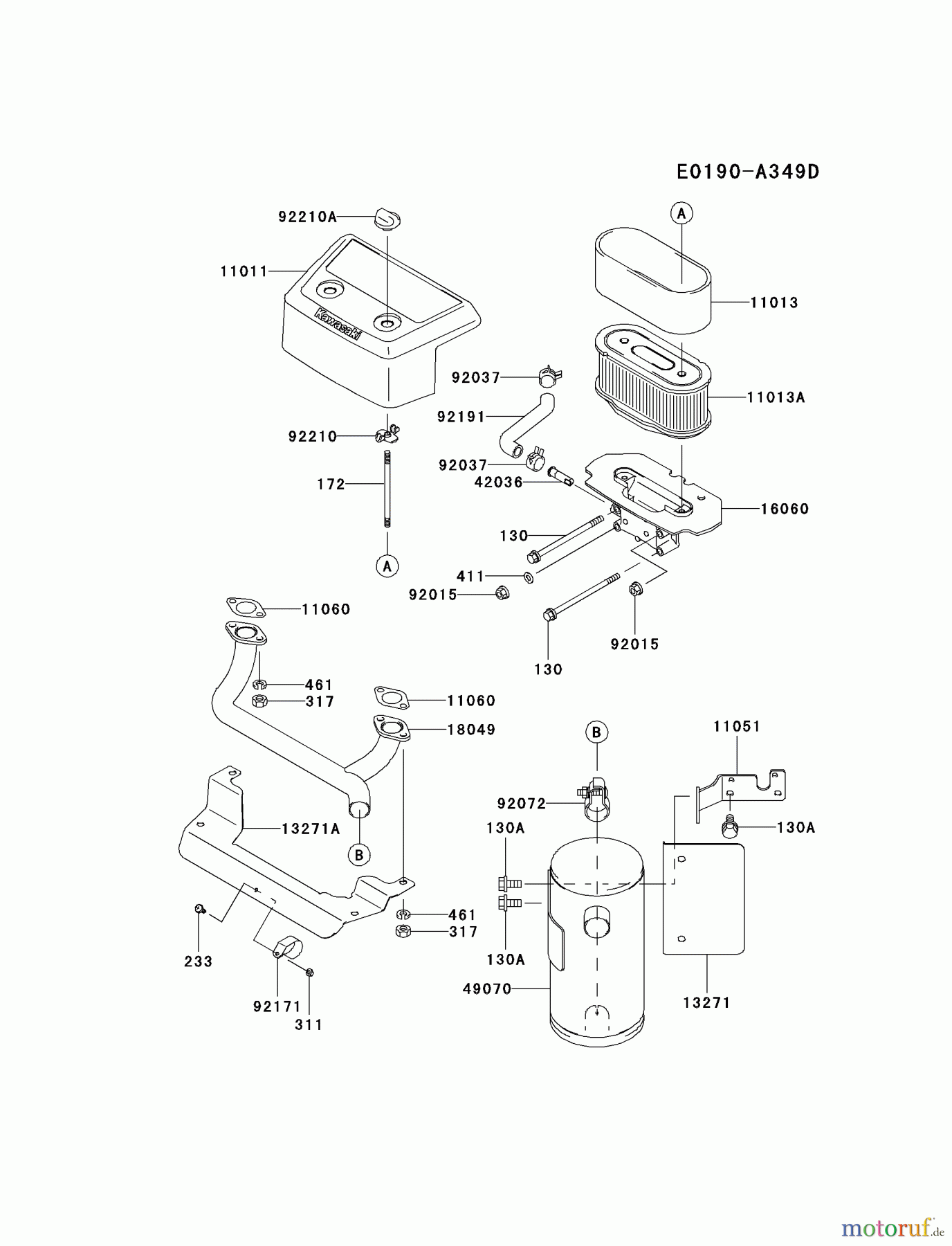 Kawasaki Motoren Motoren Vertikal FA210V - AS02 bis FH641V - DS24 FH641V-BS12 - Kawasaki FH641V 4-Stroke Engine AIR-FILTER/MUFFLER