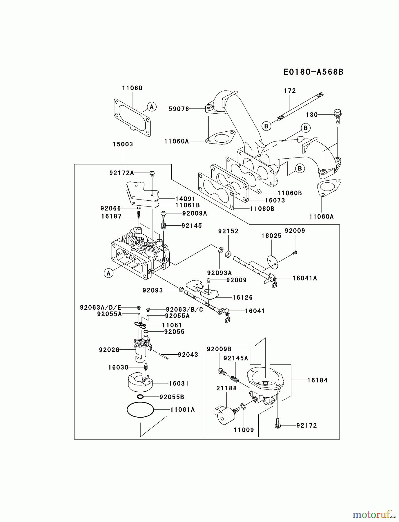 Kawasaki Motoren Motoren Vertikal FA210V - AS02 bis FH641V - DS24 FH601V-ES08 - Kawasaki FH601V 4-Stroke Engine CARBURETOR