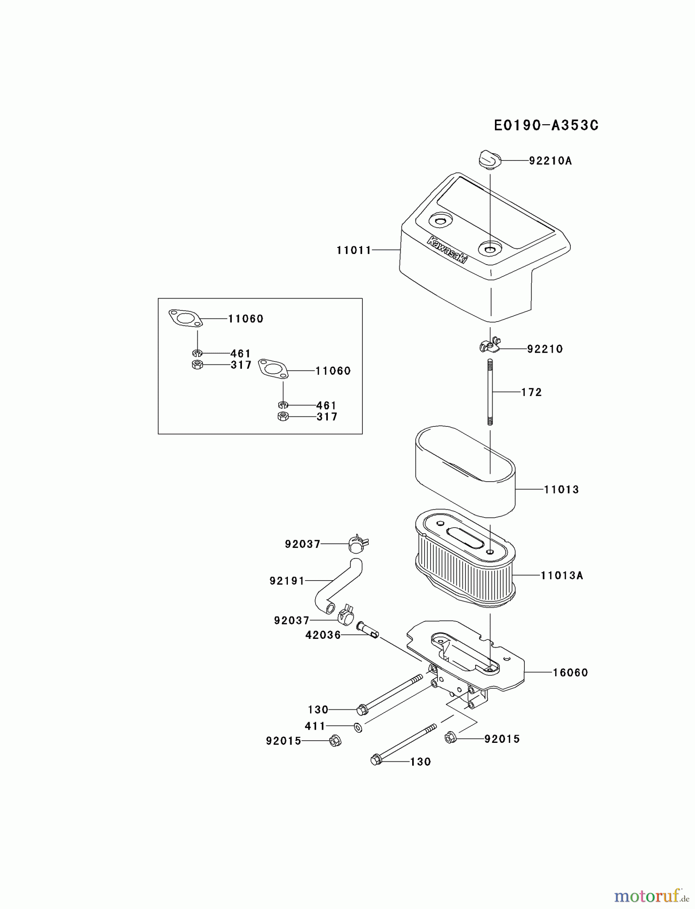 Kawasaki Motoren Motoren Vertikal FA210V - AS02 bis FH641V - DS24 FH601V-BS18 - Kawasaki FH601V 4-Stroke Engine AIR-FILTER/MUFFLER