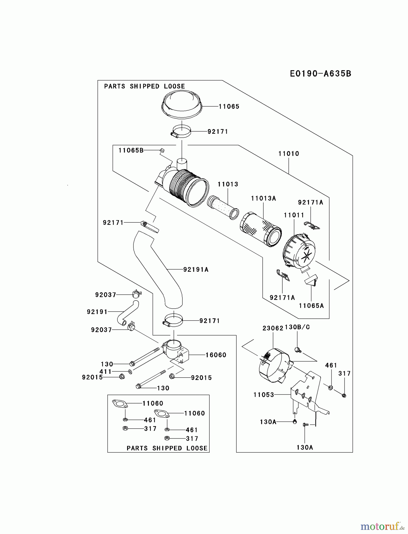 Kawasaki Motoren Motoren Vertikal FA210V - AS02 bis FH641V - DS24 FH641V-BS23 - Kawasaki FH641V 4-Stroke Engine AIR-FILTER/MUFFLER
