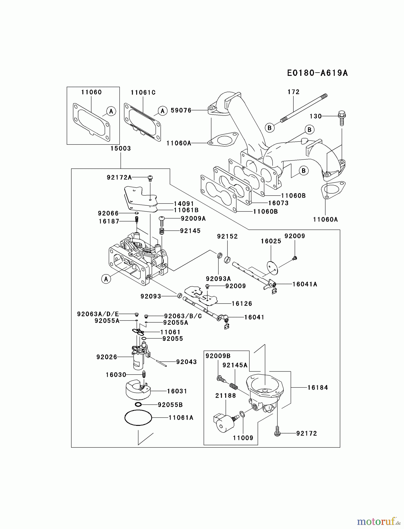 Kawasaki Motoren Motoren Vertikal FA210V - AS02 bis FH641V - DS24 FH641V-BS23 - Kawasaki FH641V 4-Stroke Engine CARBURETOR