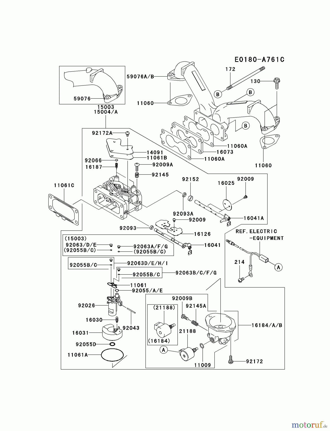 Kawasaki Motoren Motoren Vertikal FA210V - AS02 bis FH641V - DS24 FH641V-CS28 - Kawasaki FH641V 4-Stroke Engine CARBURETOR #1