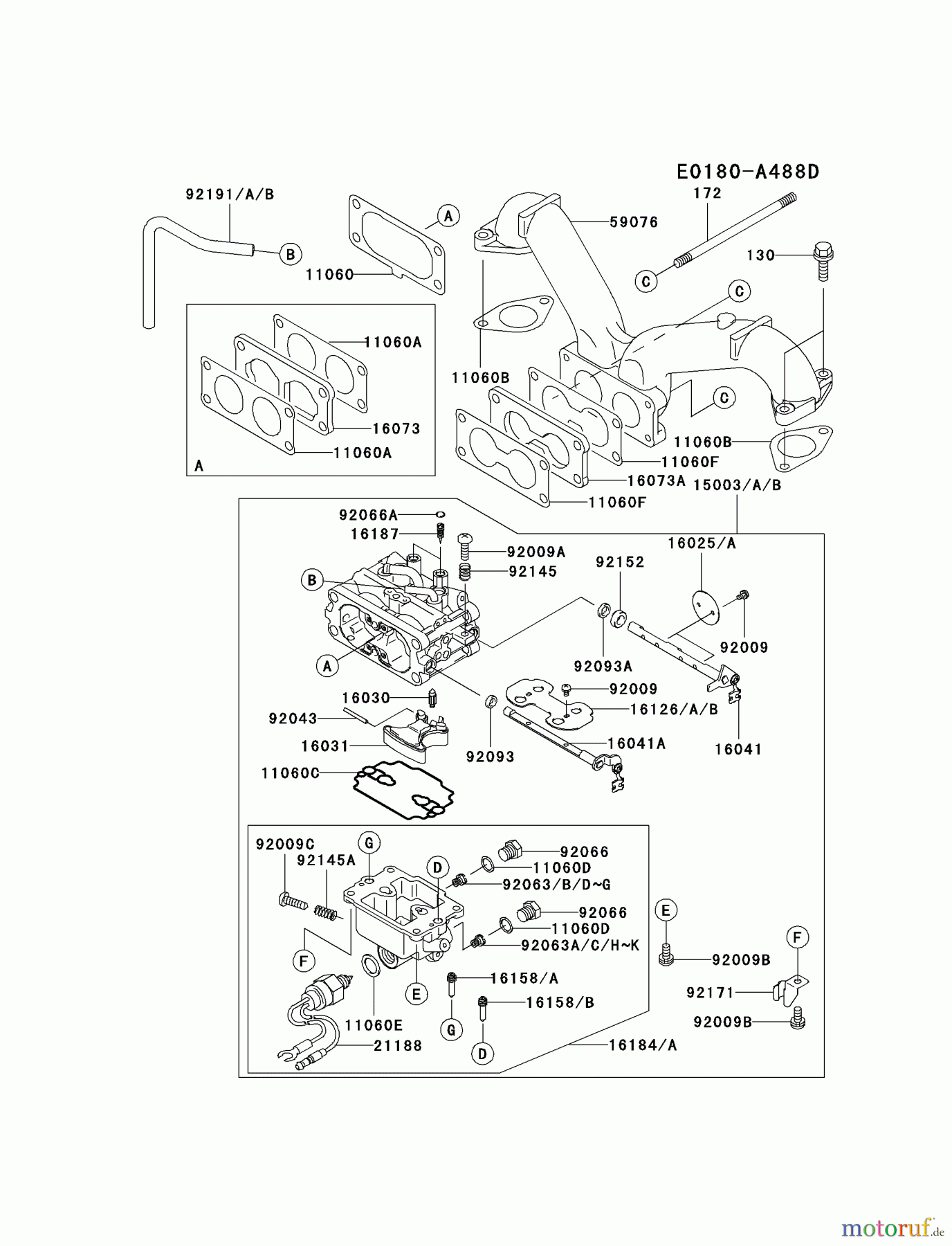  Kawasaki Motoren Motoren Vertikal FH641V - DS25 bis FS481V - BS13 FH680V-BS13 - Kawasaki FH680V 4-Stroke Engine CARBURETOR #2