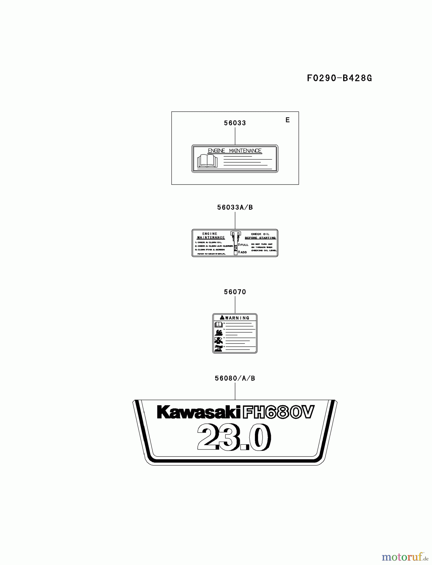  Kawasaki Motoren Motoren Vertikal FH641V - DS25 bis FS481V - BS13 FH680V-ES20 - Kawasaki FH680V 4-Stroke Engine LABEL