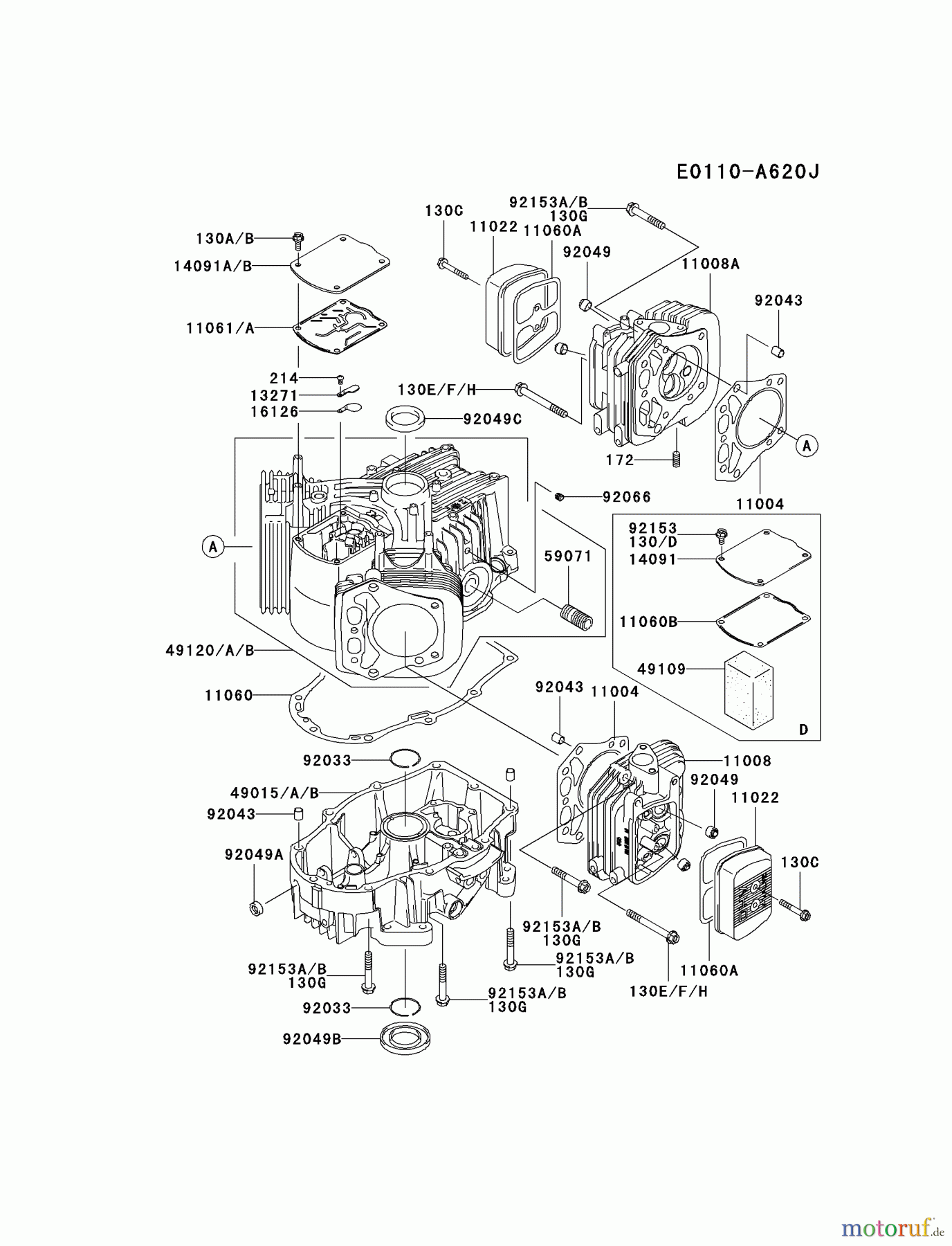  Kawasaki Motoren Motoren Vertikal FH641V - DS25 bis FS481V - BS13 FH680V-ES29 - Kawasaki FH680V 4-Stroke Engine CYLINDER/CRANKCASE #1