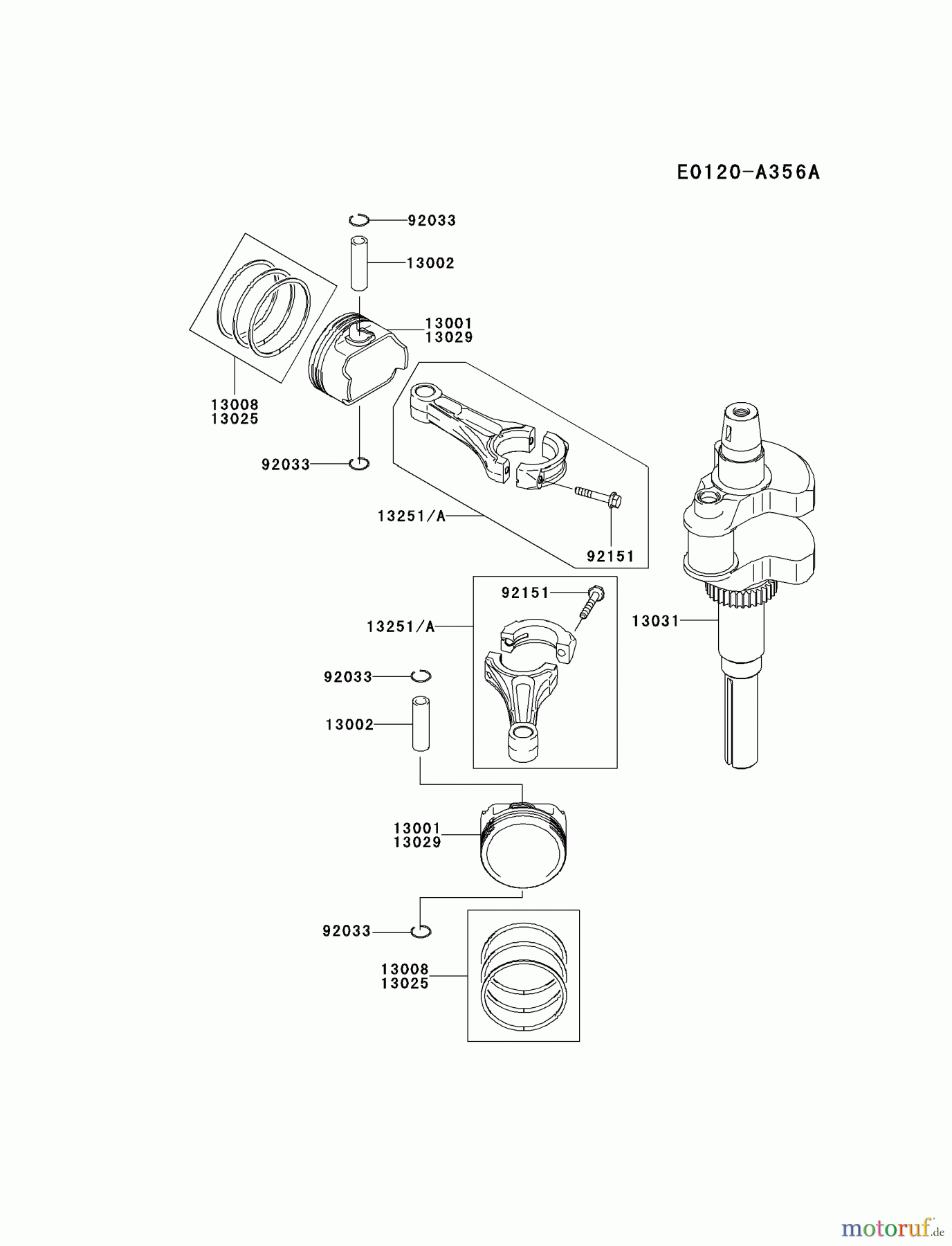  Kawasaki Motoren Motoren Vertikal FH641V - DS25 bis FS481V - BS13 FH680V-ES32 - Kawasaki FH680V 4-Stroke Engine PISTON/CRANKSHAFT