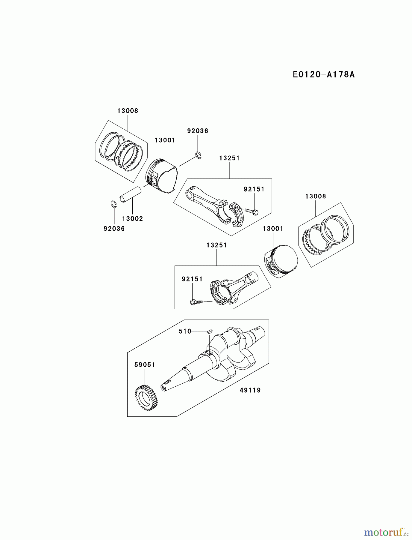  Kawasaki Motoren Motoren, Horizontal FD750D-AS01 - Kawasaki FD750D 4-Stroke Engine PISTON/CRANKSHAFT