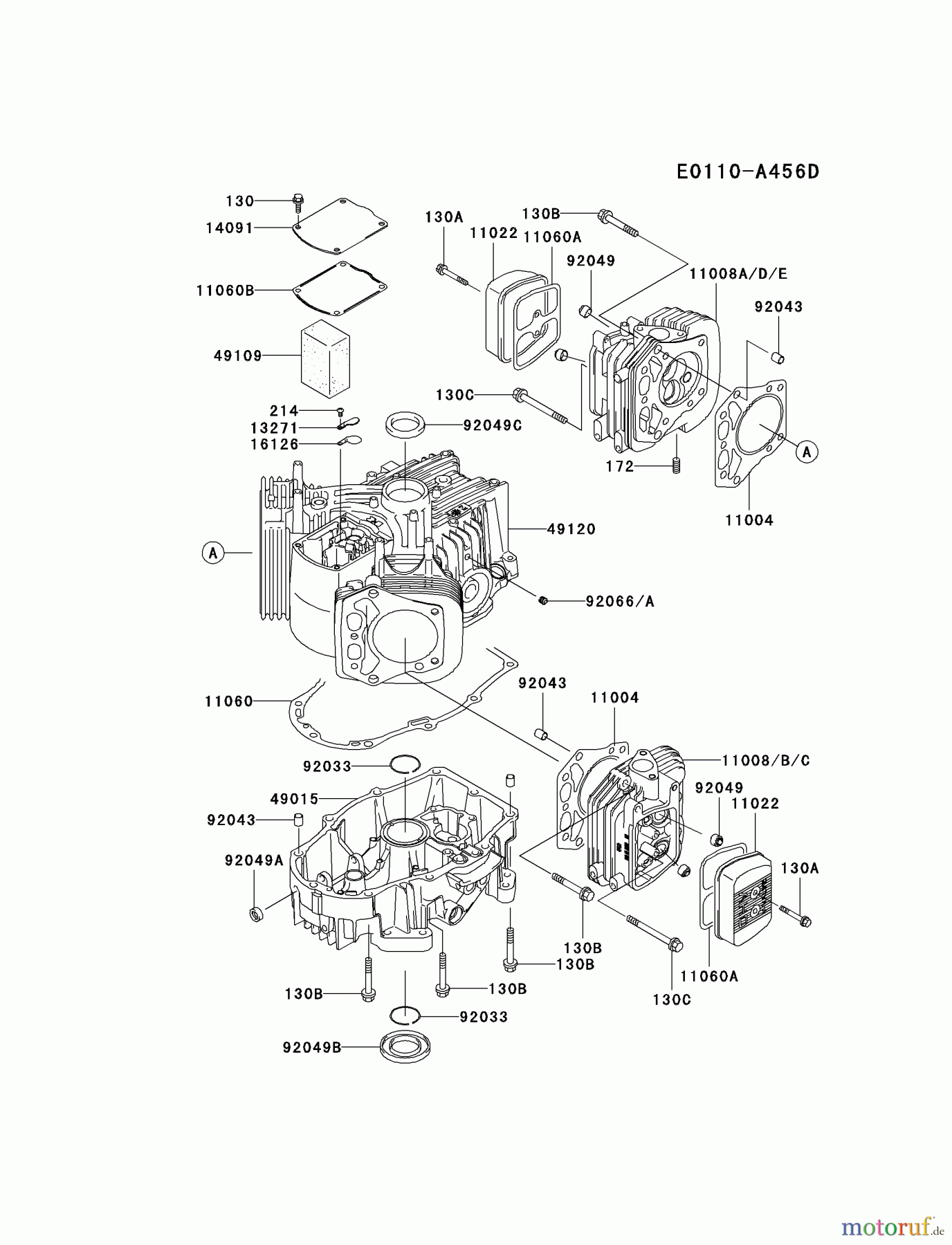  Kawasaki Motoren Motoren Vertikal FH641V - DS25 bis FS481V - BS13 FH721V-DS10 - Kawasaki FH721V 4-Stroke Engine CYLINDER/CRANKCASE